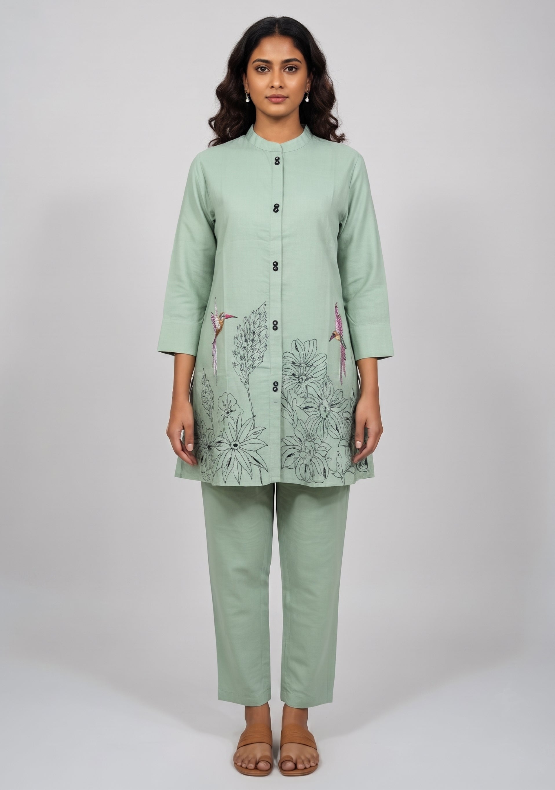 Nude Green Handcrafted Khadi Co-ord Set