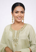 Nude Green Silk Handcrafted 3pc Suit Set