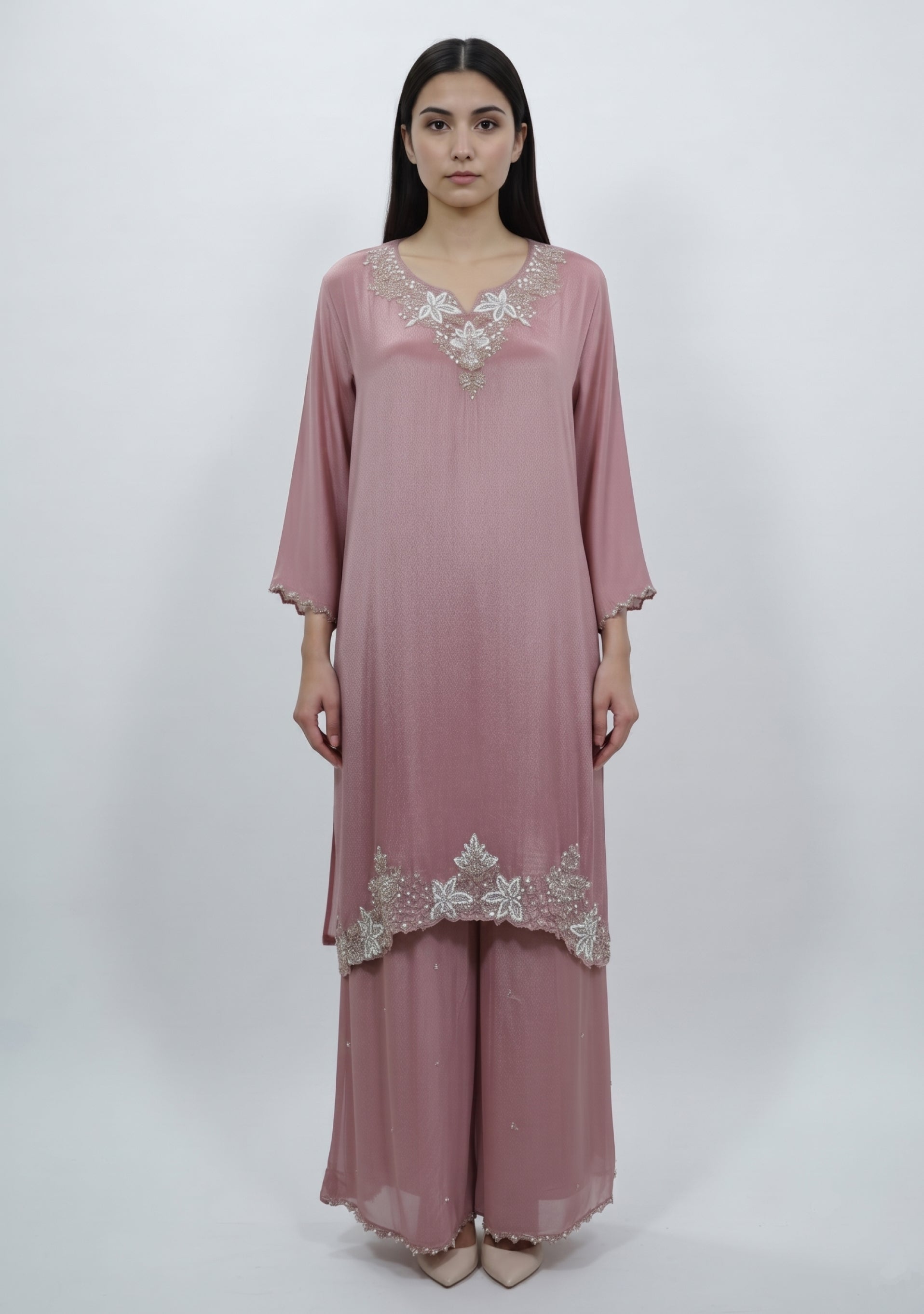Nude Pink Chinon Handcrafted 3pc Suit Set