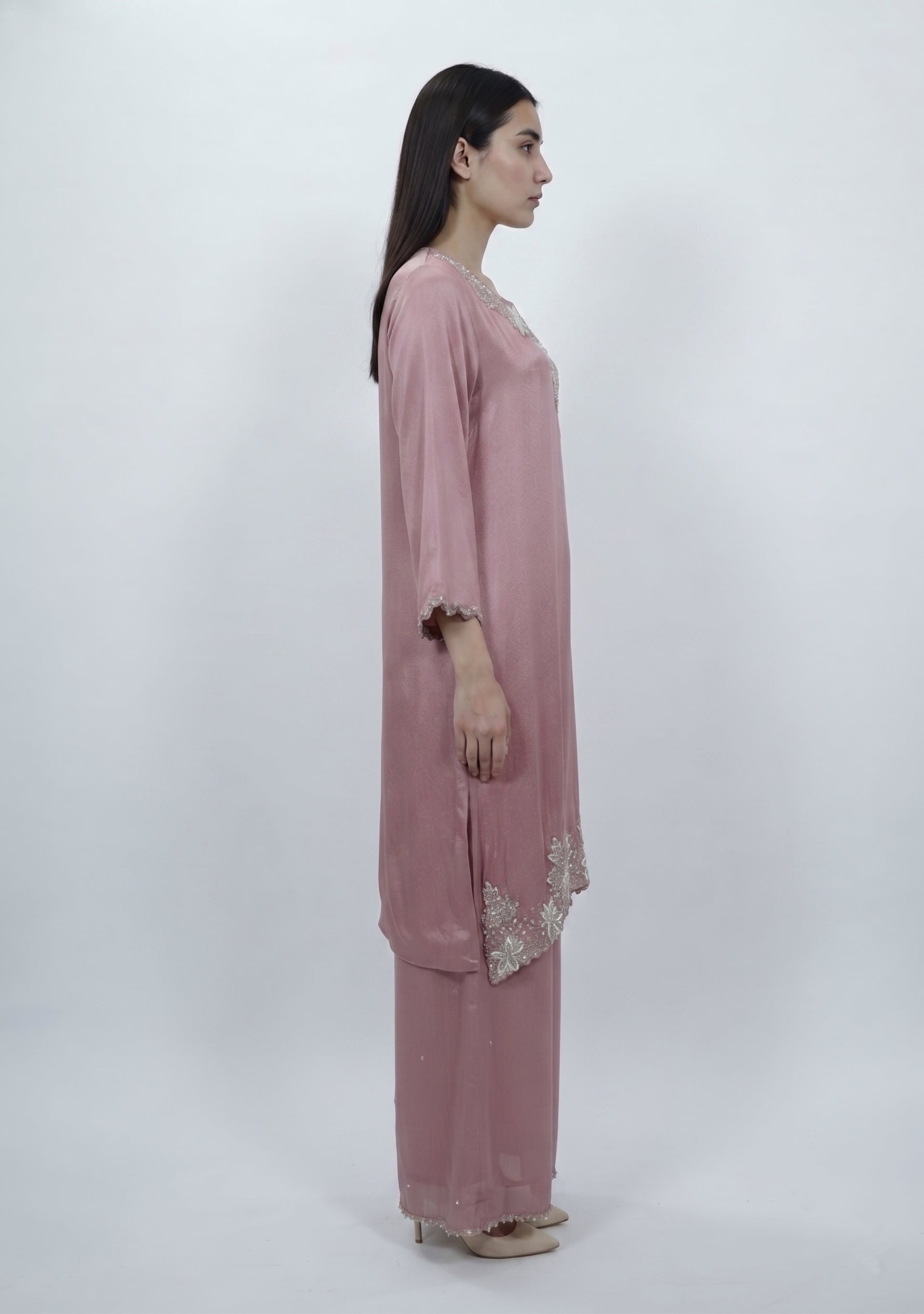 Nude Pink Chinon Handcrafted 3pc Suit Set