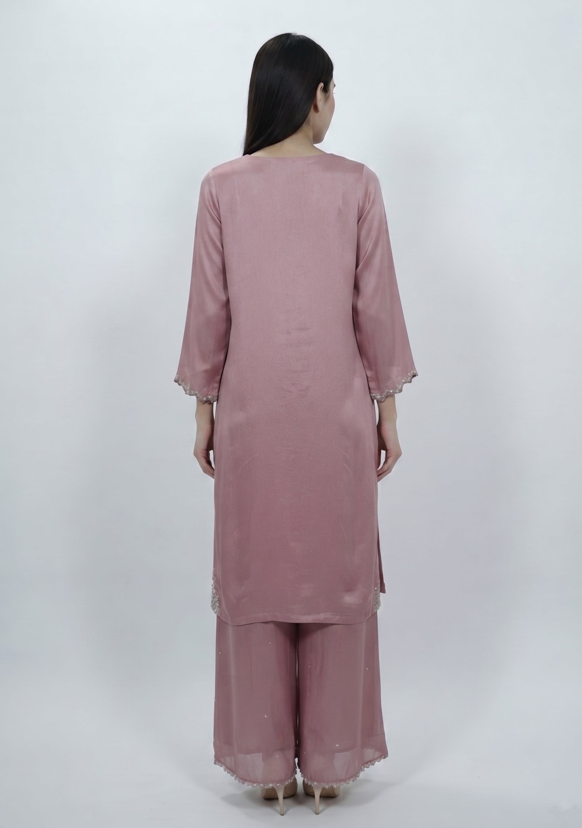 Nude Pink Chinon Handcrafted 3pc Suit Set