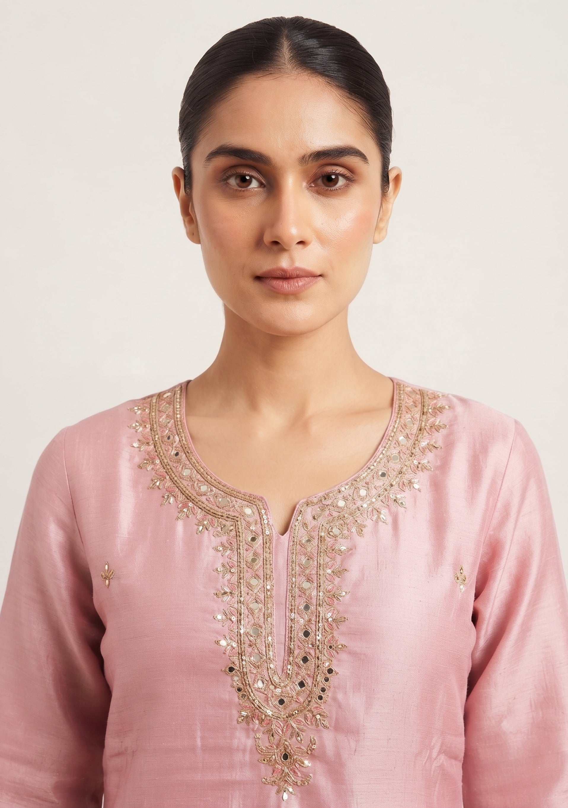 Nude Pink Silk Handcrafted 3pc Suit Set