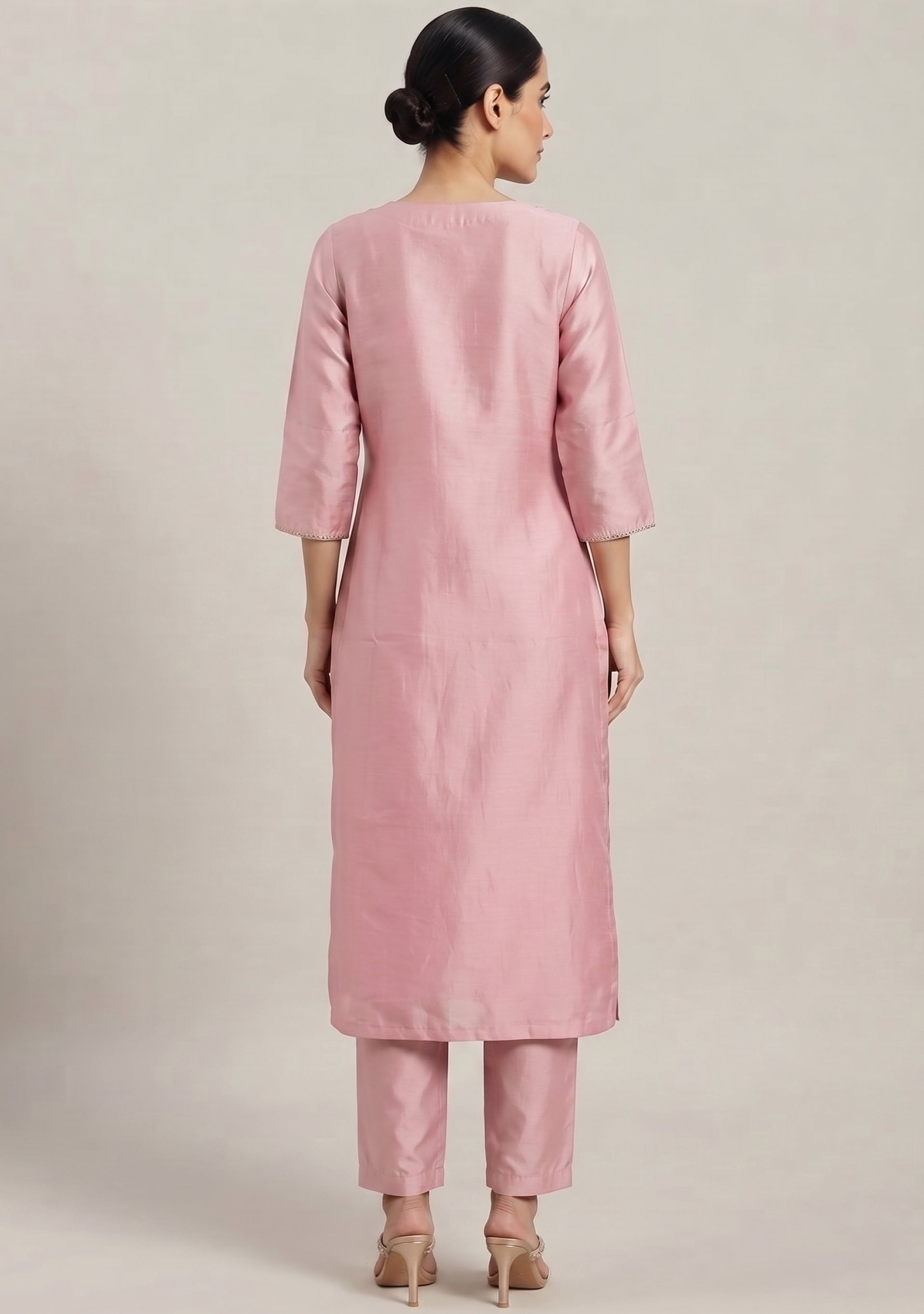 Nude Pink Silk Handcrafted 3pc Suit Set
