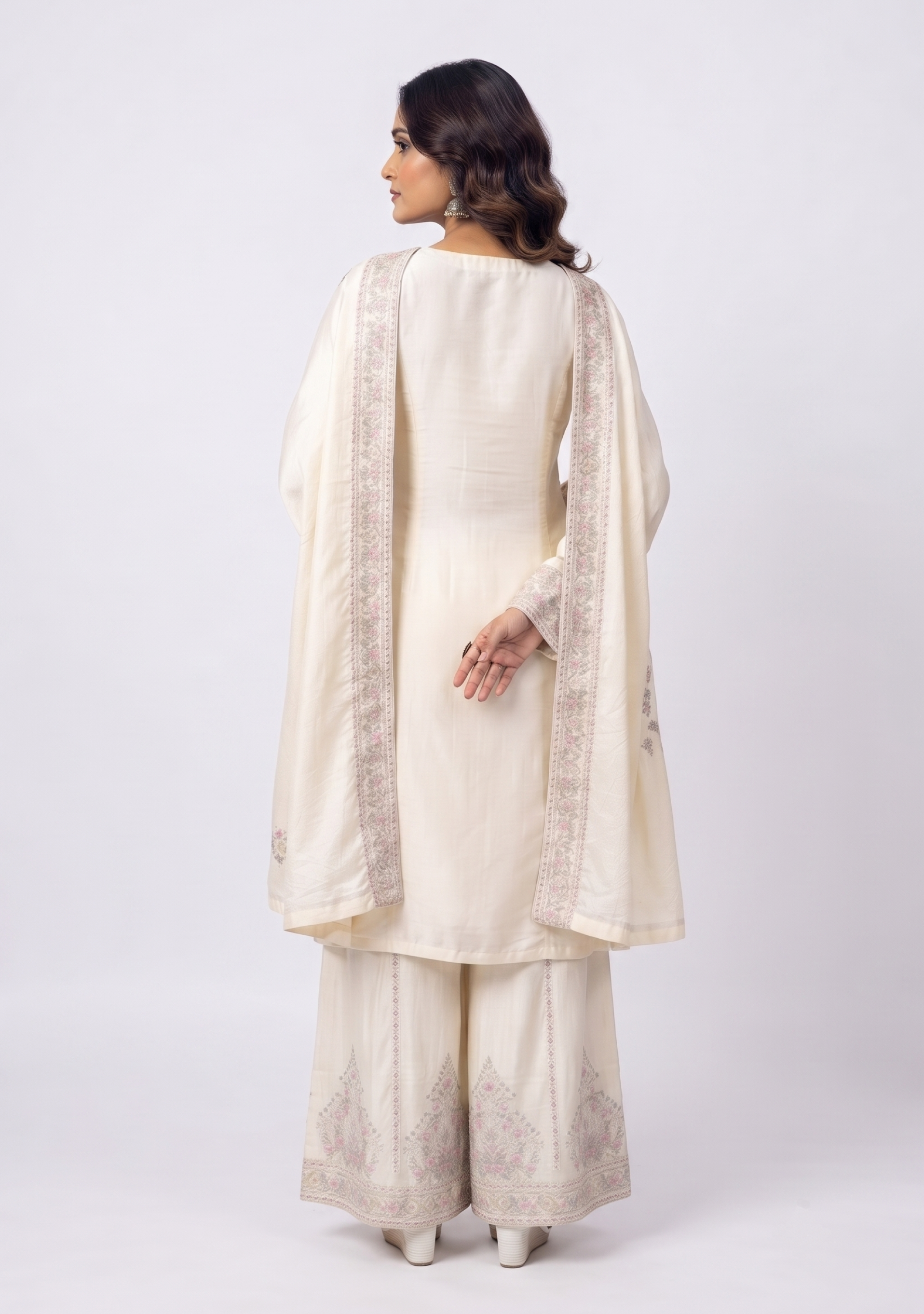Off White Handcrafted Georgette 3pc suit set