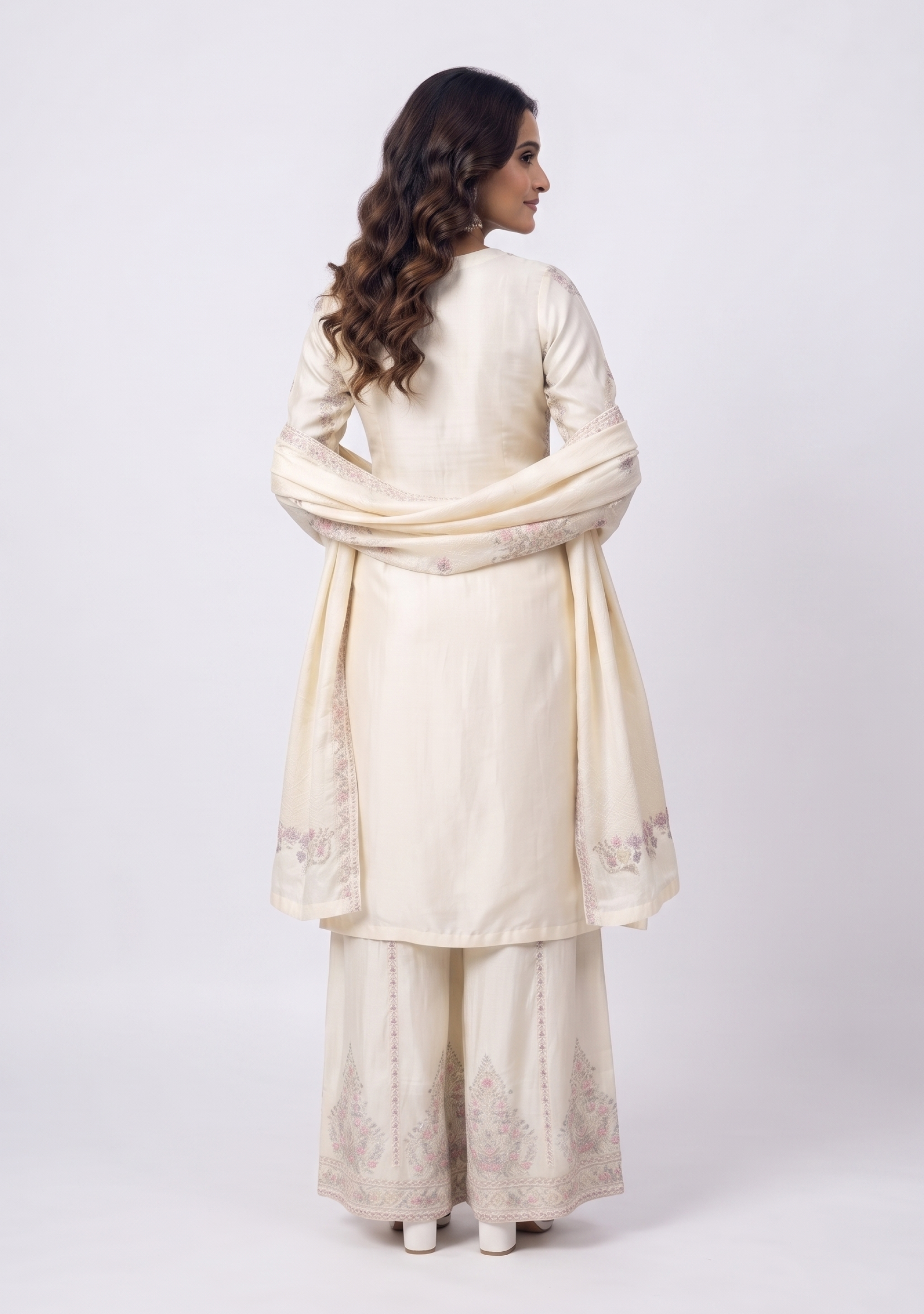Off White Handcrafted Georgette 3pc suit set
