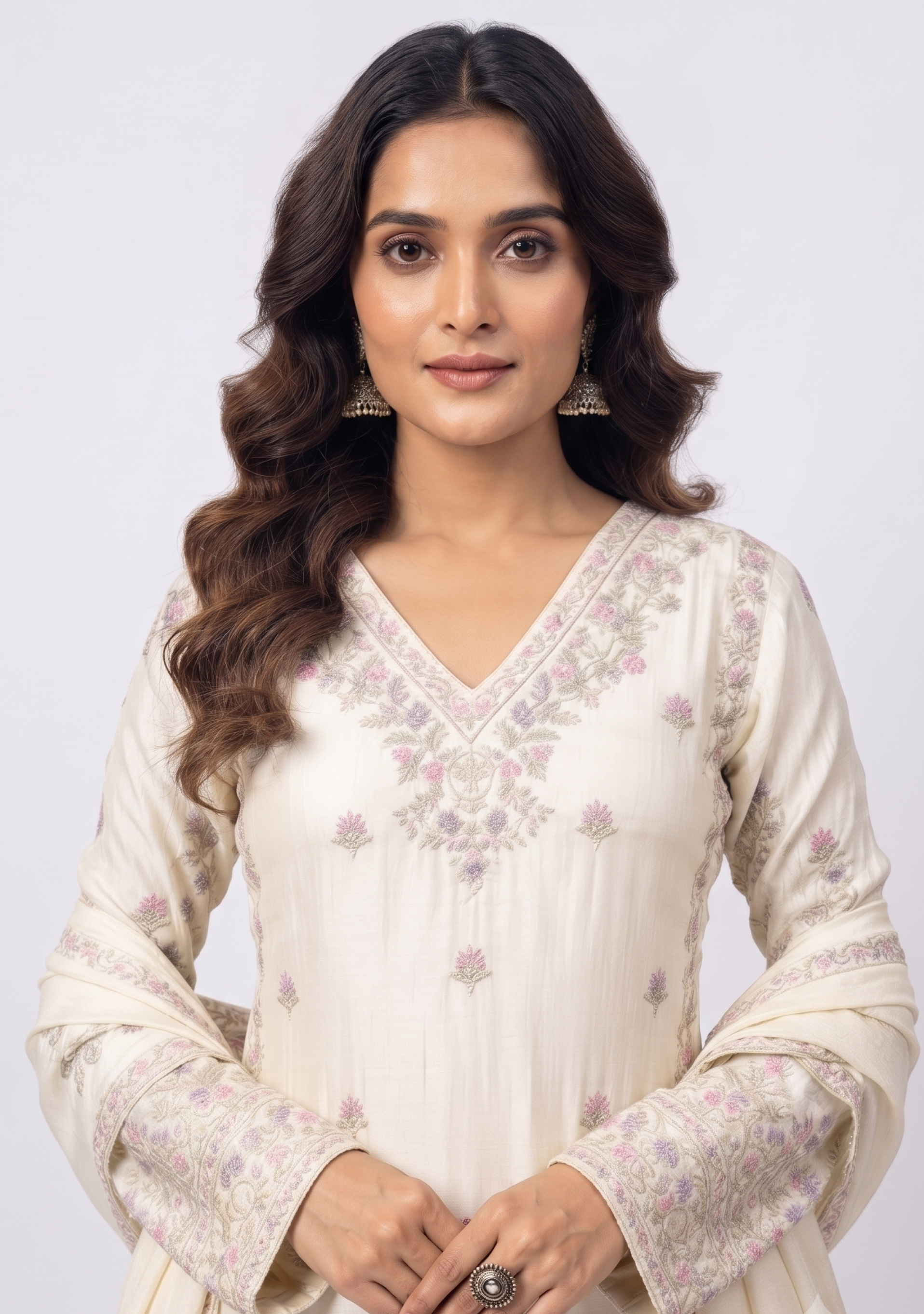 Off White Handcrafted Georgette 3pc suit set