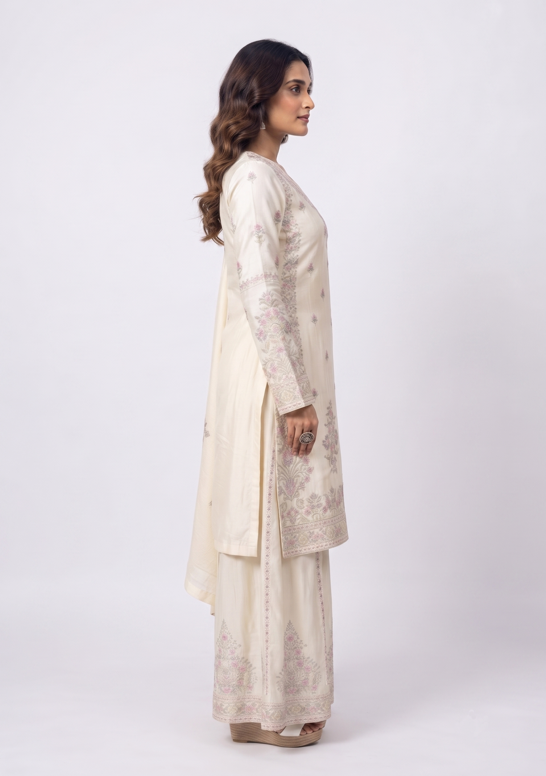 Off White Handcrafted Georgette 3pc suit set