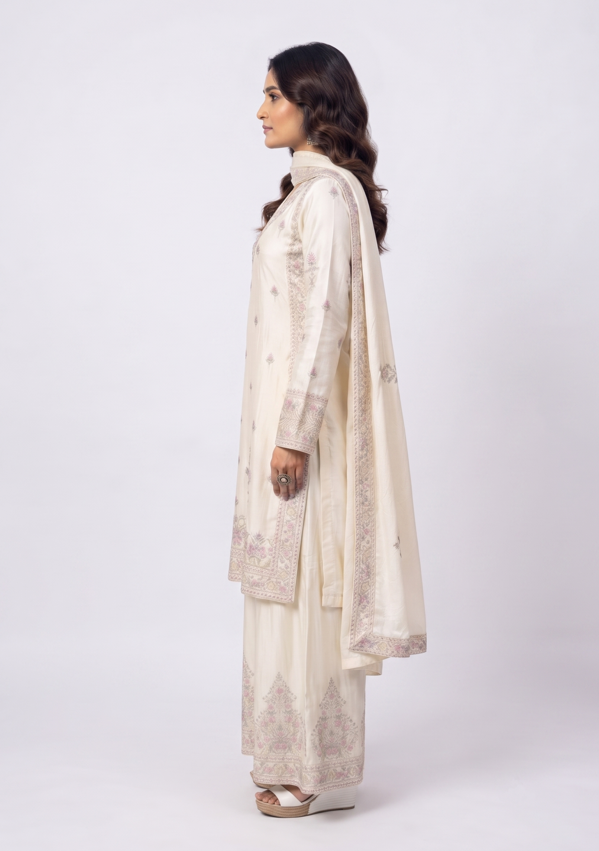 Off White Handcrafted Georgette 3pc suit set