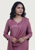 Onion Pink Chinon Handcrafted 3pc Suit Set