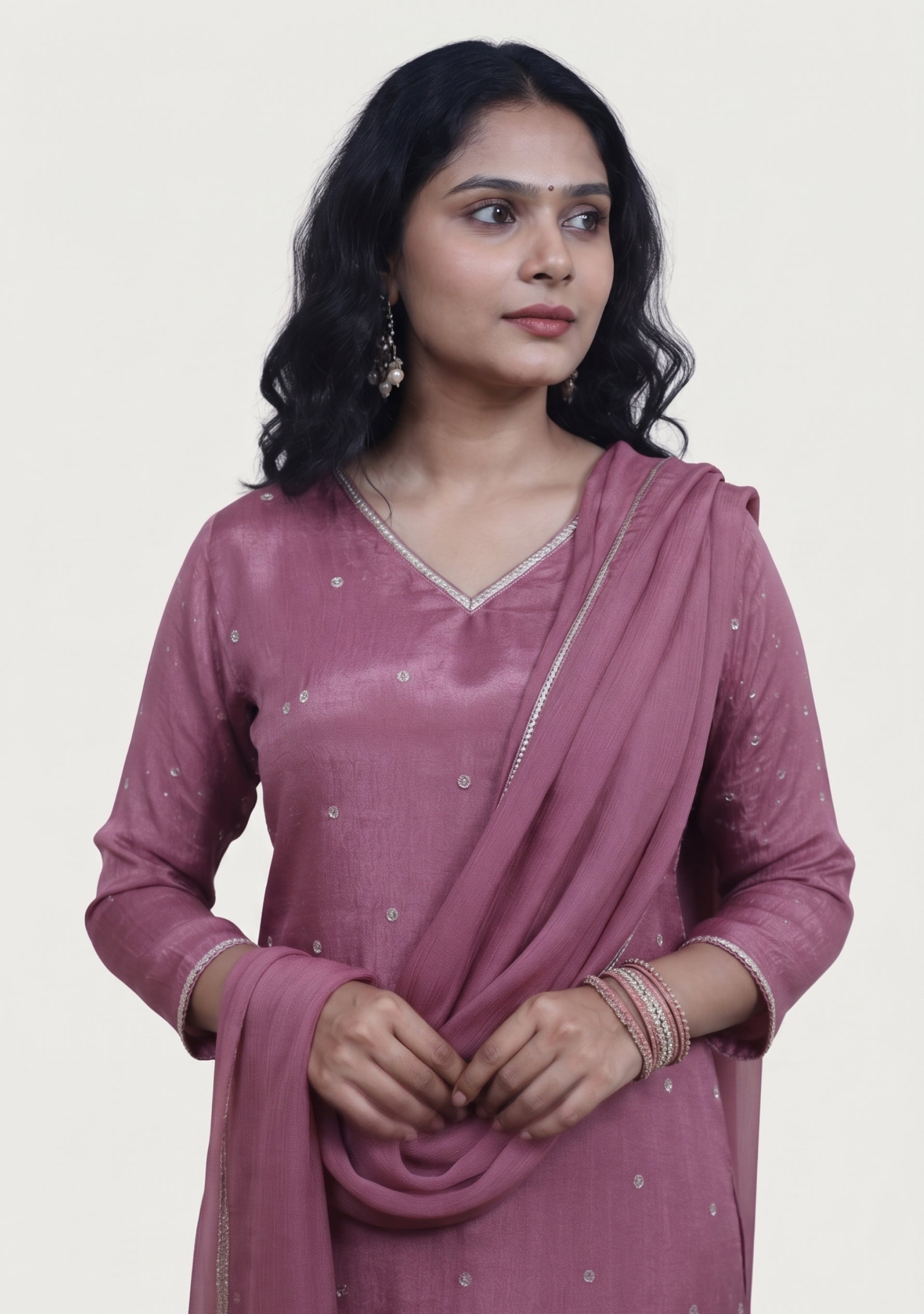 Onion Pink Chinon Handcrafted 3pc Suit Set