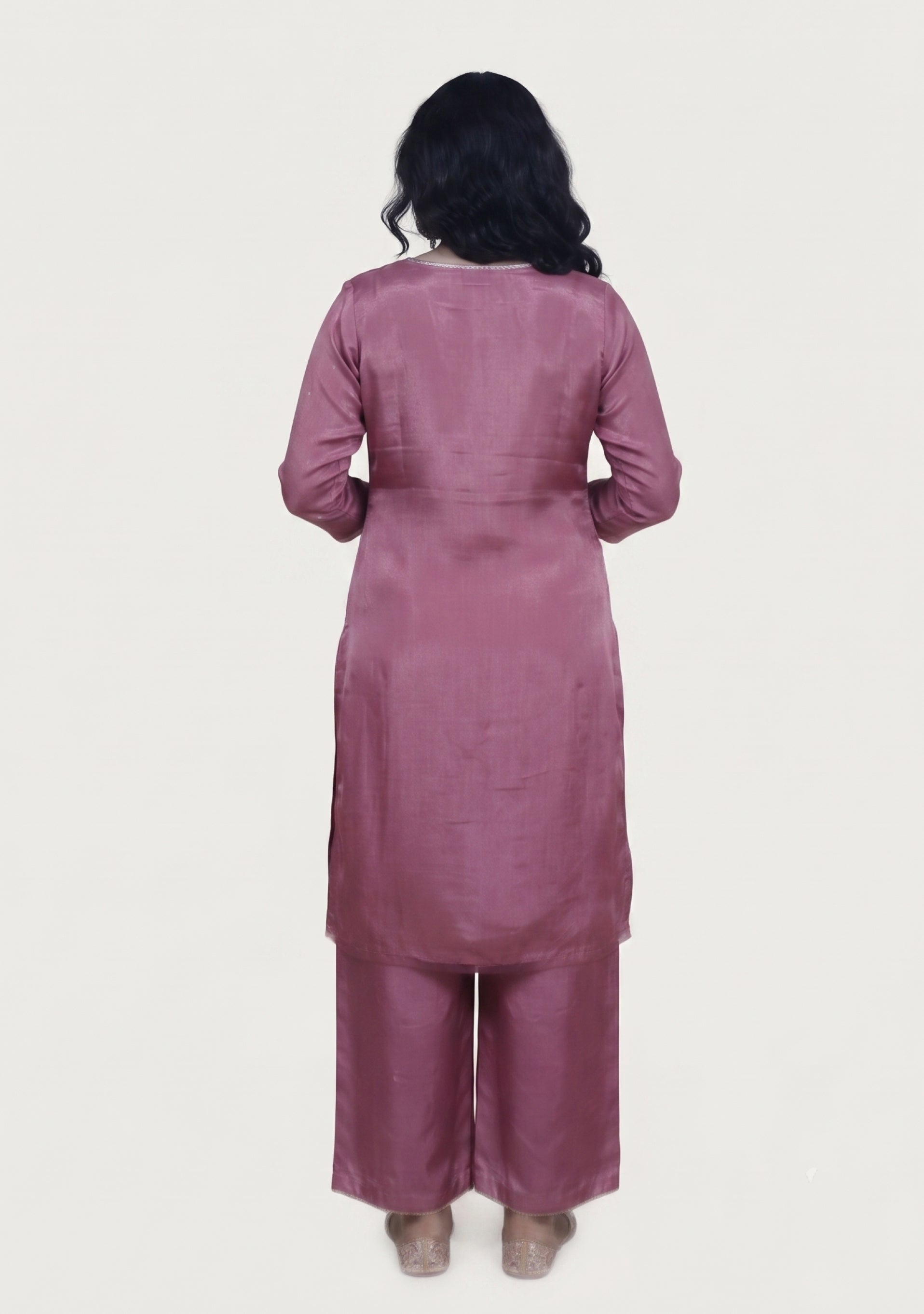 Onion Pink Chinon Handcrafted 3pc Suit Set