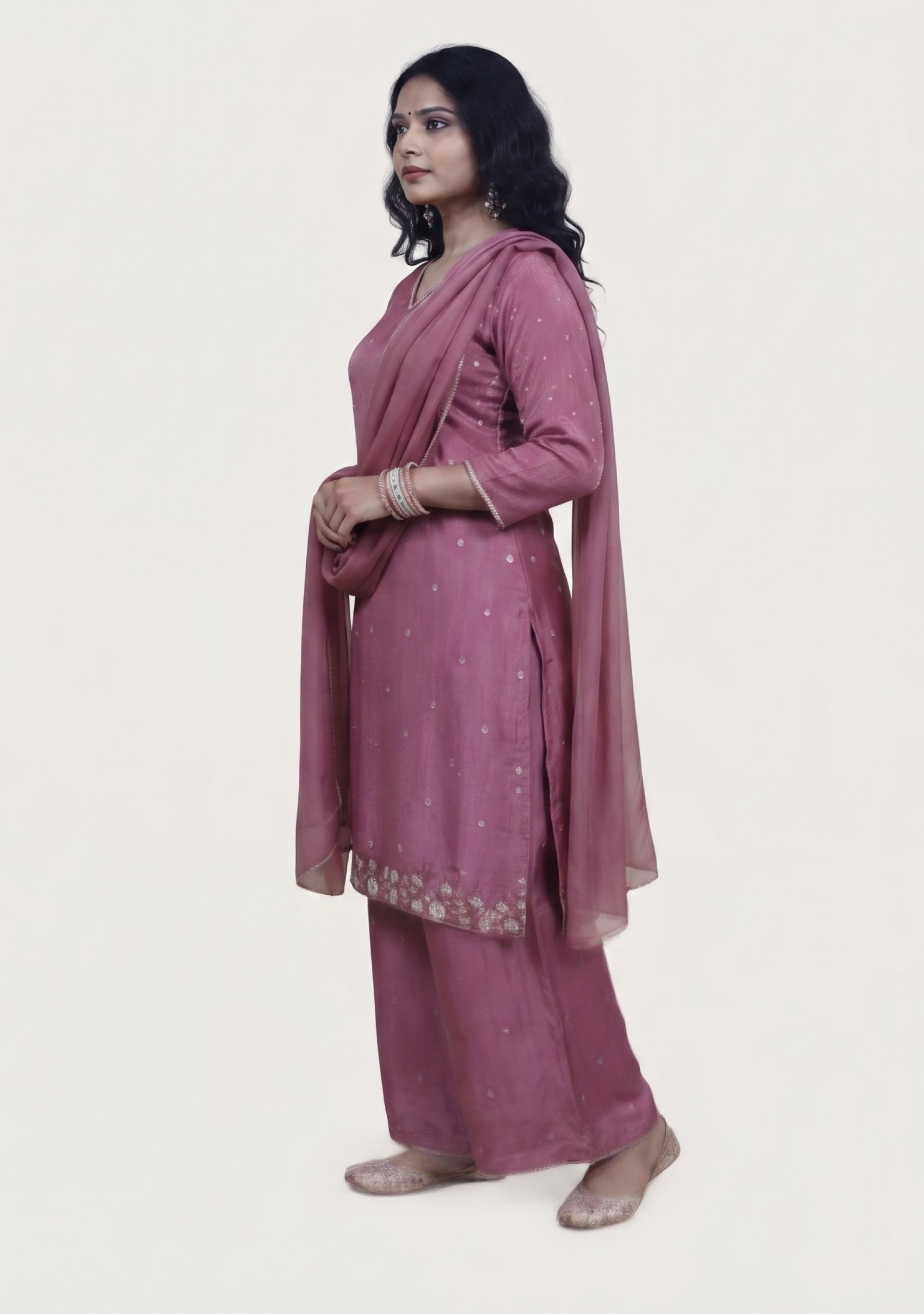 Onion Pink Chinon Handcrafted 3pc Suit Set