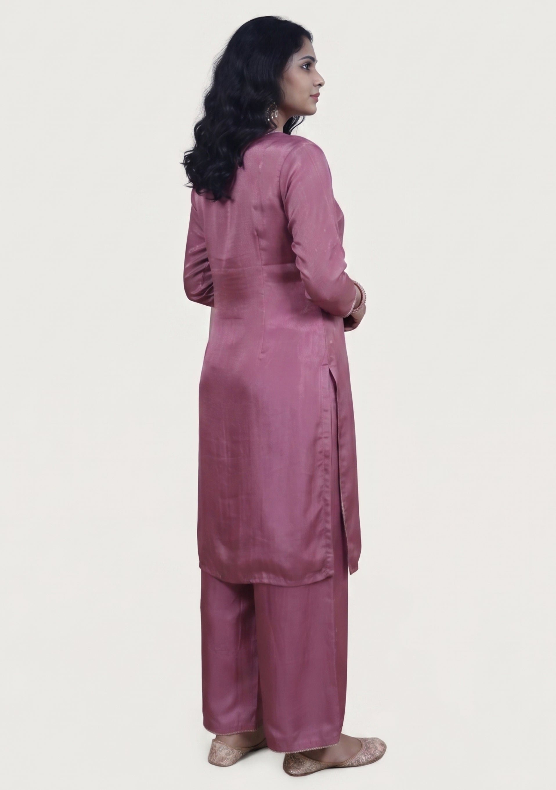 Onion Pink Chinon Handcrafted 3pc Suit Set