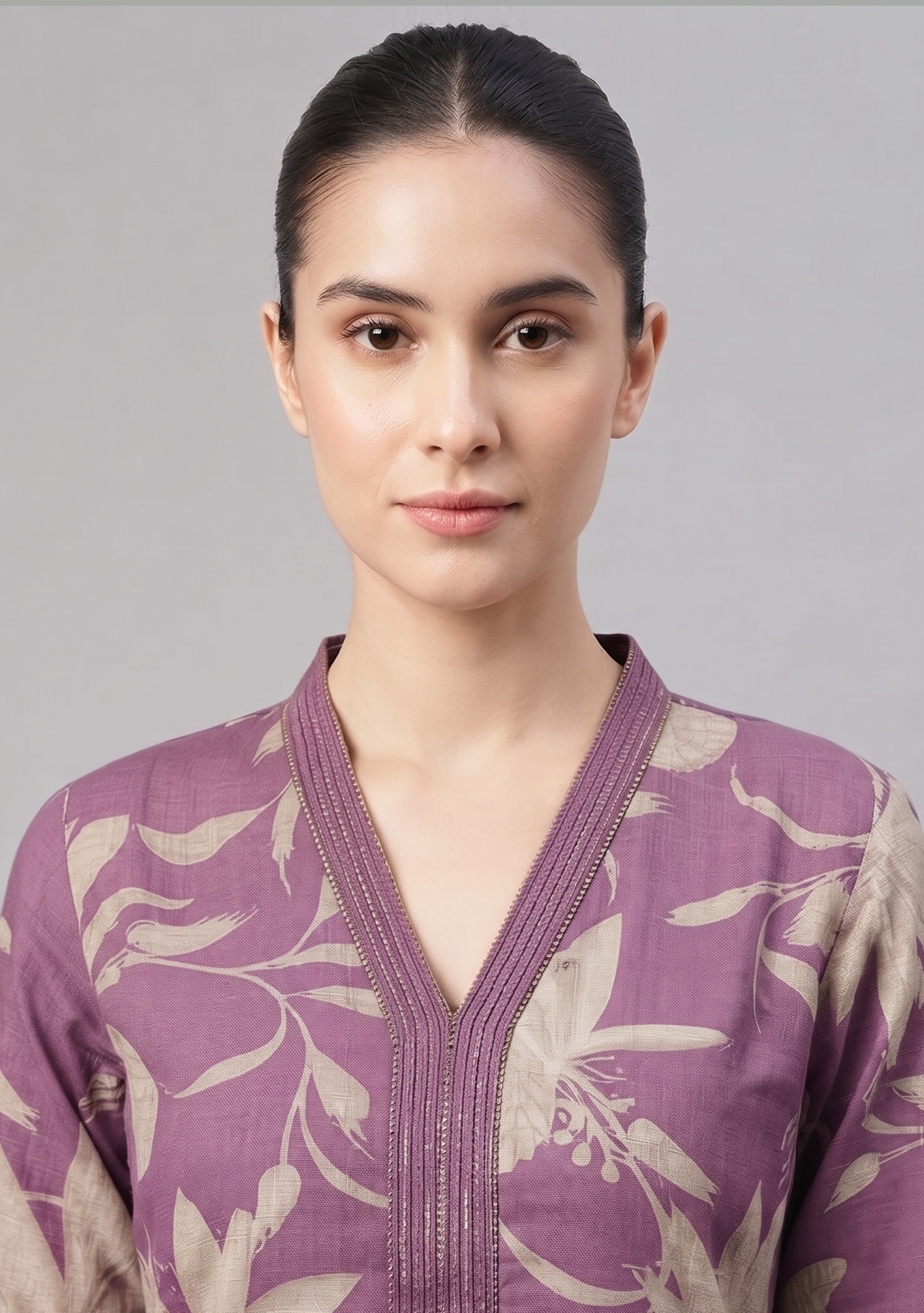 Onion Pink Handcrafted Cotton V Neck 3pc Suit Set