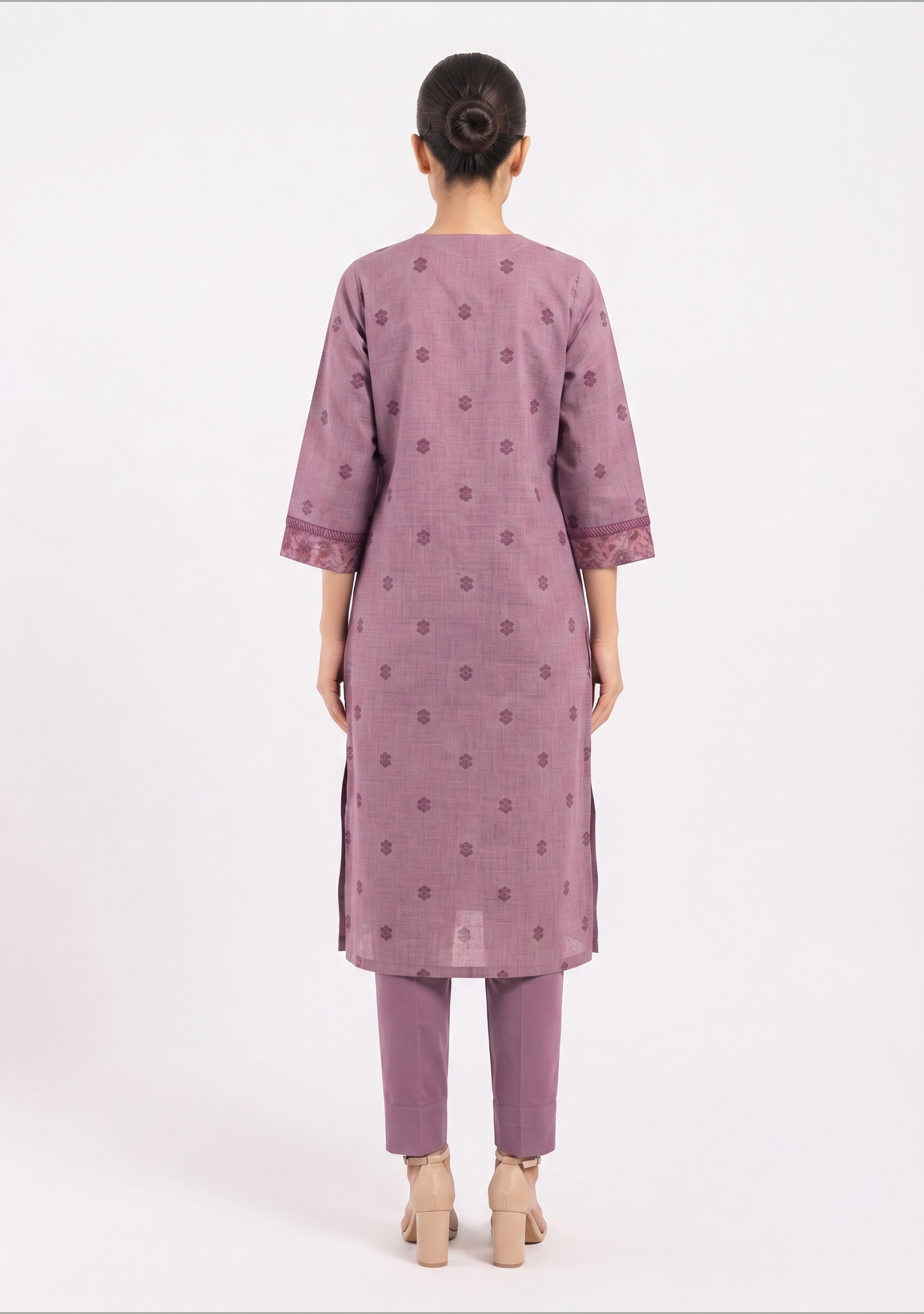 Onion Pink Handloom 3pc suit set with Printed Yoke