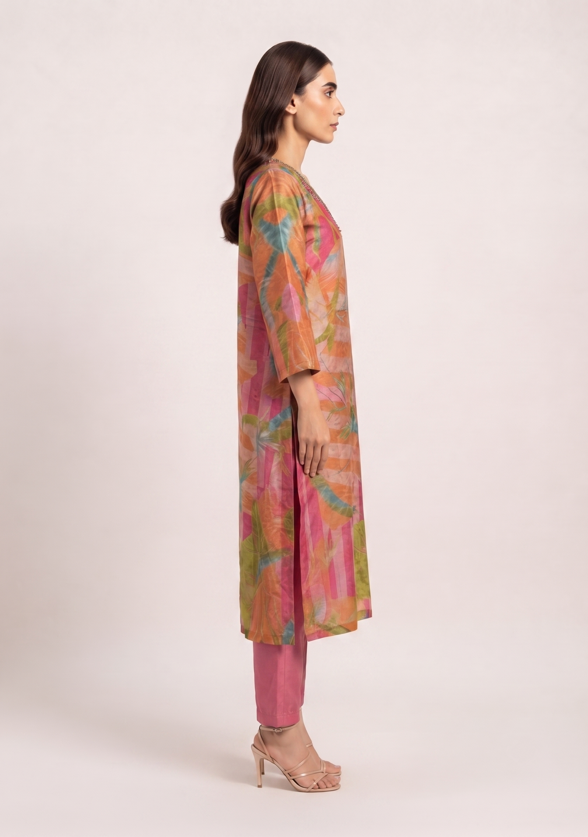 Orange-Peach Multi Shimmer Handcrafted 3pc Suit Set