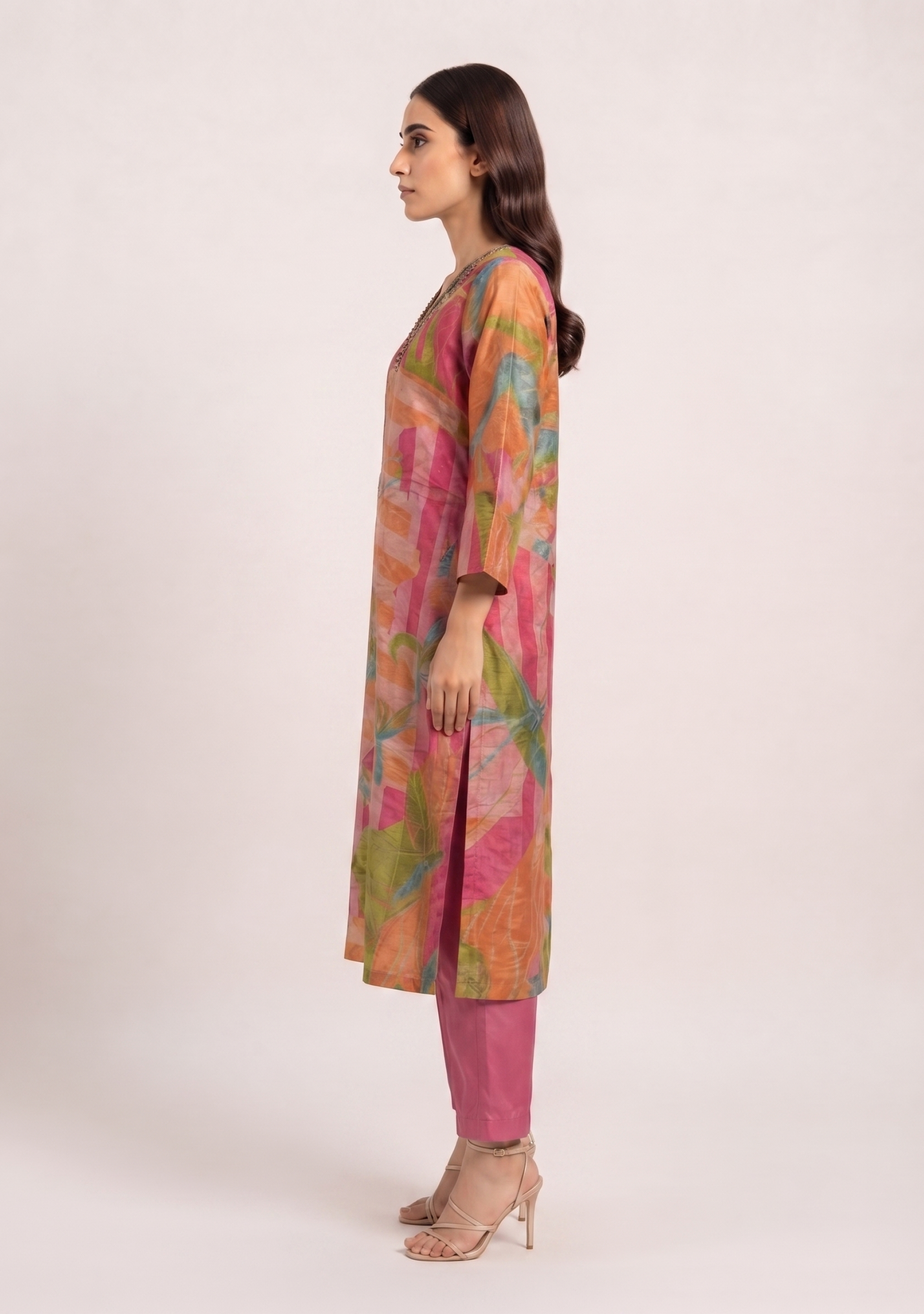 Orange-Peach Multi Shimmer Handcrafted 3pc Suit Set