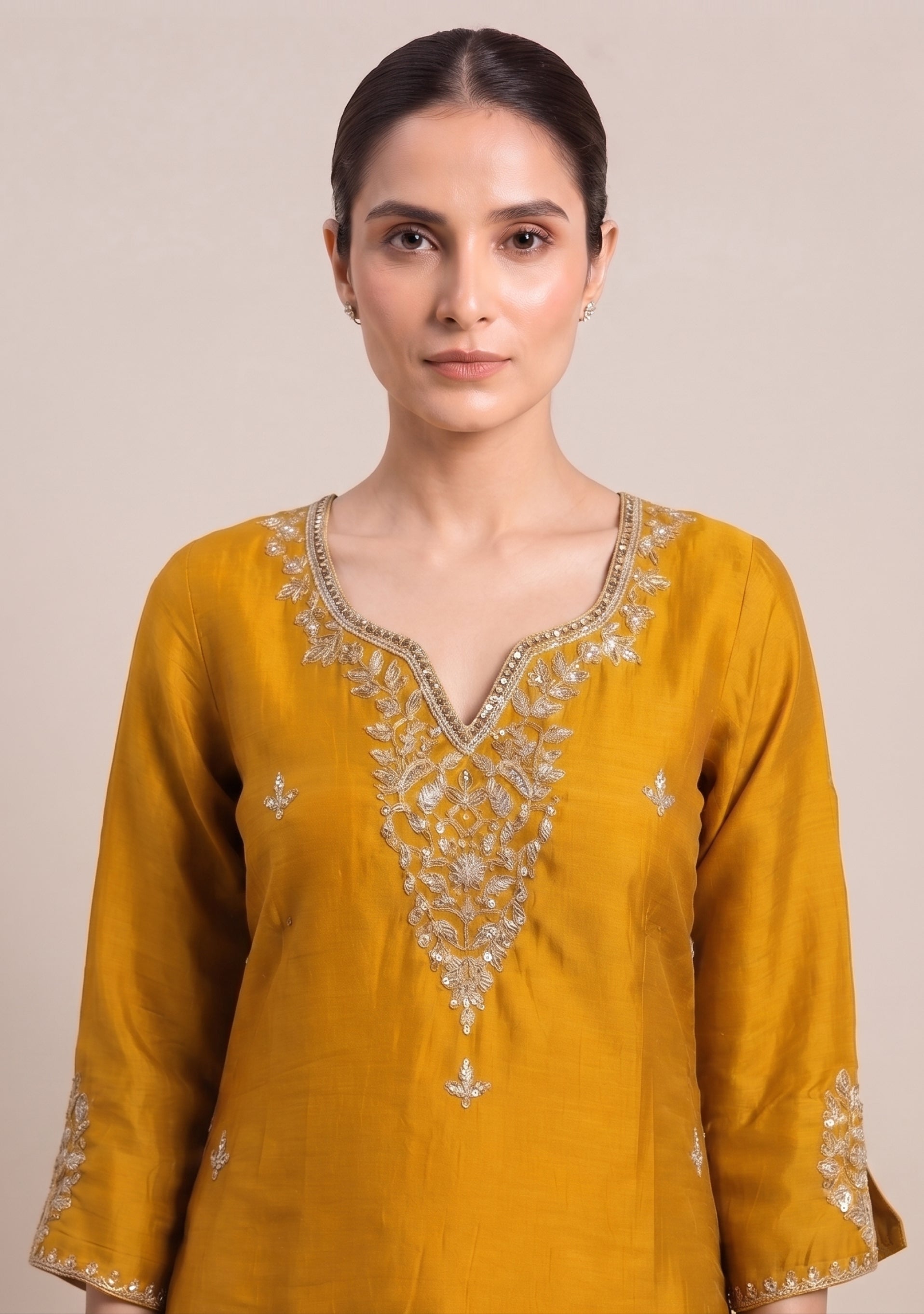 Orchre Yellow Handcrafted 3pc suit set with Gajji Dupatta