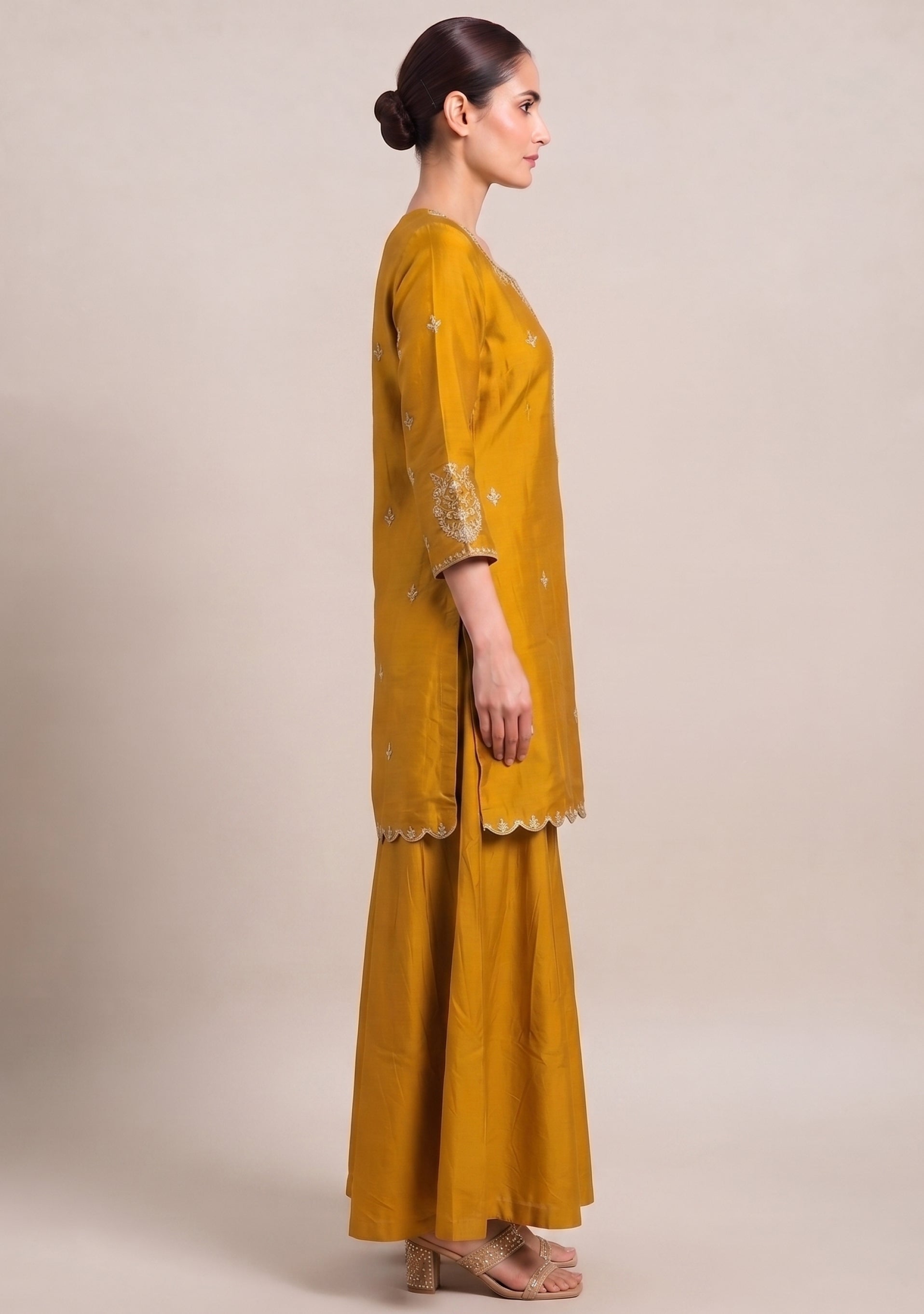 Orchre Yellow Handcrafted 3pc suit set with Gajji Dupatta