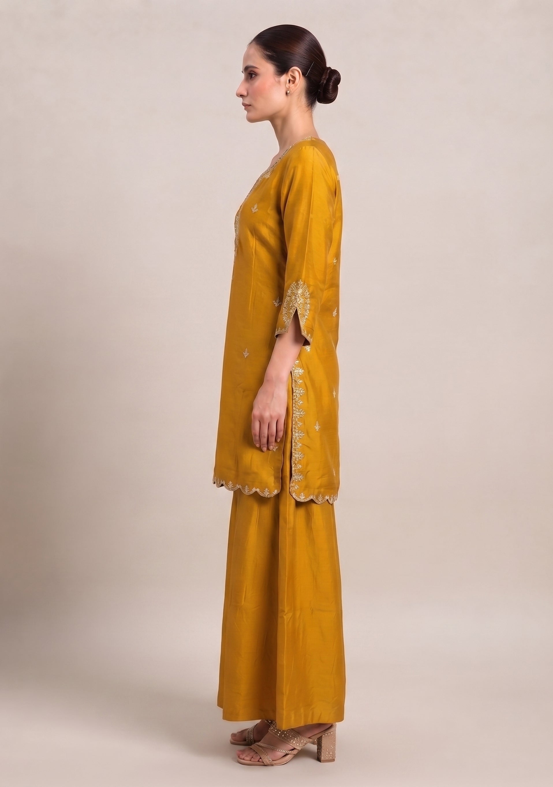 Orchre Yellow Handcrafted 3pc suit set with Gajji Dupatta