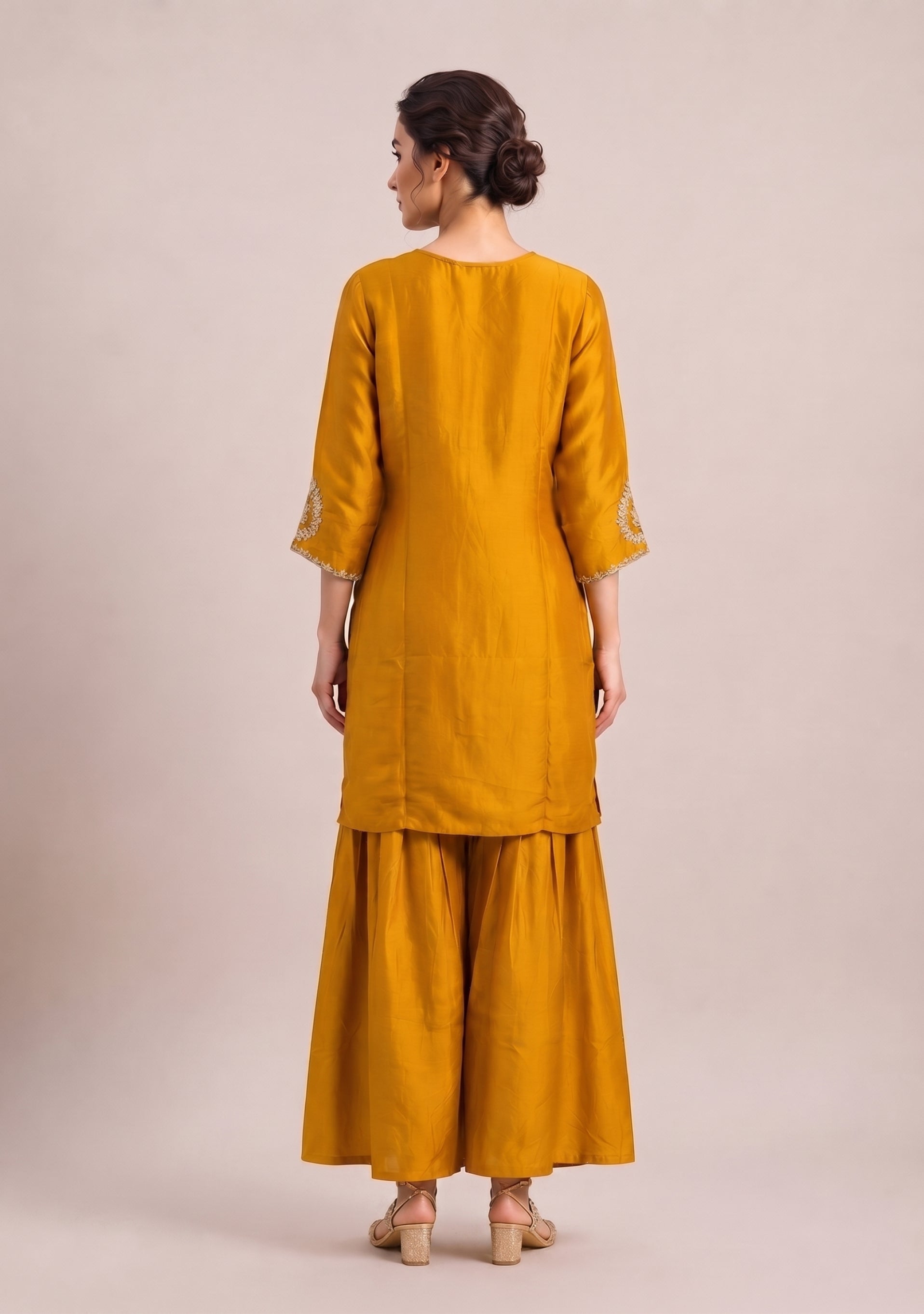 Orchre Yellow Handcrafted 3pc suit set with Gajji Dupatta
