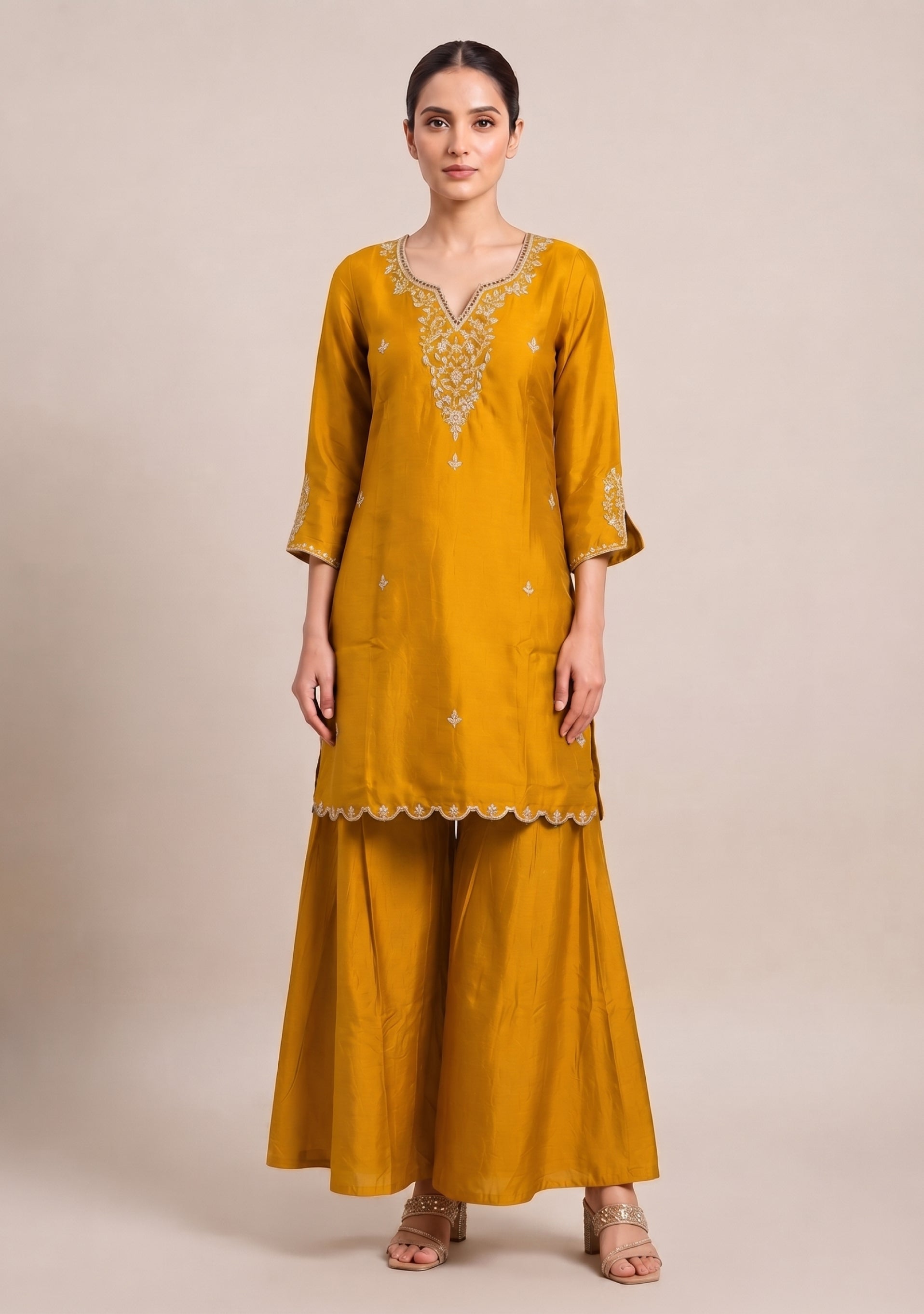 Orchre Yellow Handcrafted 3pc suit set with Gajji Dupatta