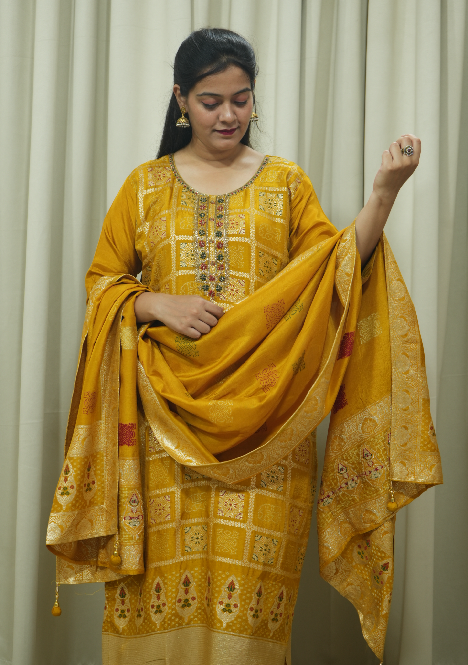 Orchre Yellow Handcrafted Ghatchola Banarasi 3pc Suit Set