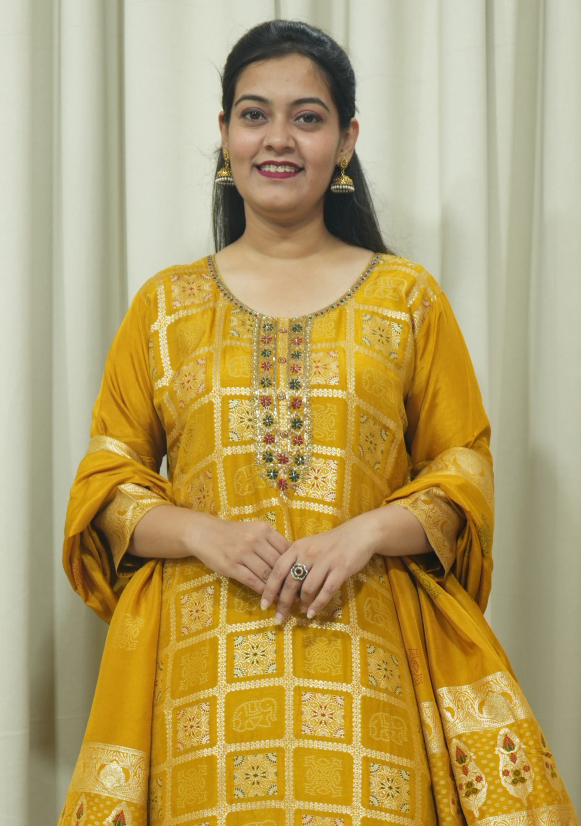 Orchre Yellow Handcrafted Ghatchola Banarasi 3pc Suit Set