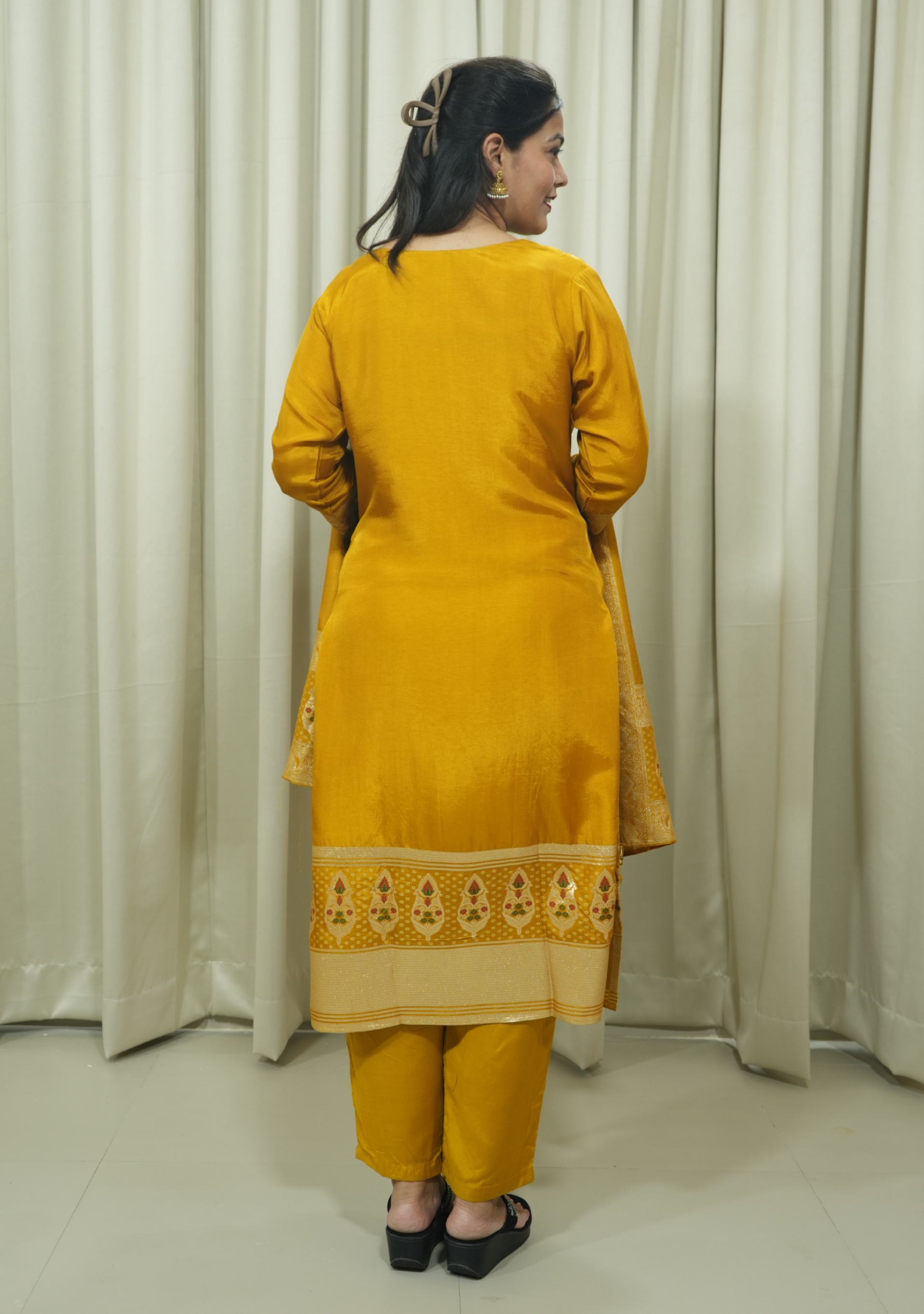 Orchre Yellow Handcrafted Ghatchola Banarasi 3pc Suit Set