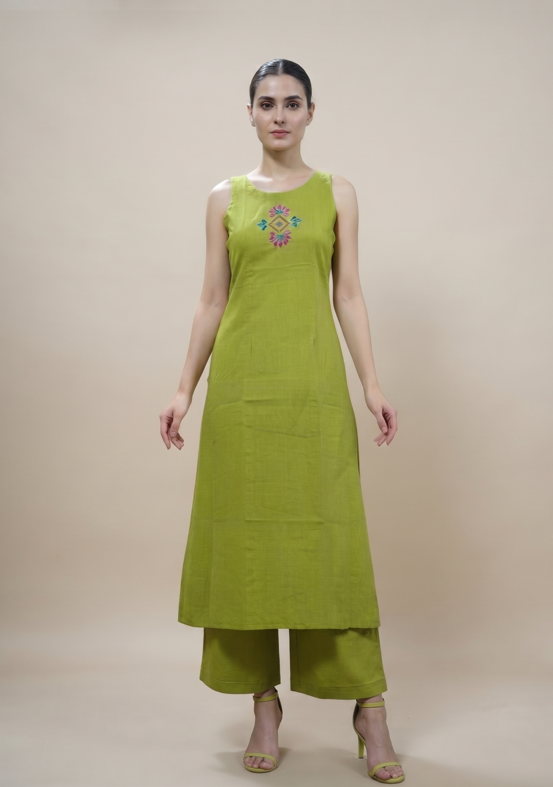 Parrot Green Handcrafted A-line suit set