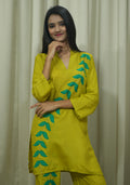 Pastel Lime Green Art Silk Handcrafted Co-ord Set