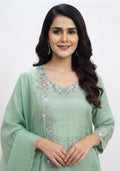 Pastel Mint Green Art Silk Handcrafted 3pc suit set