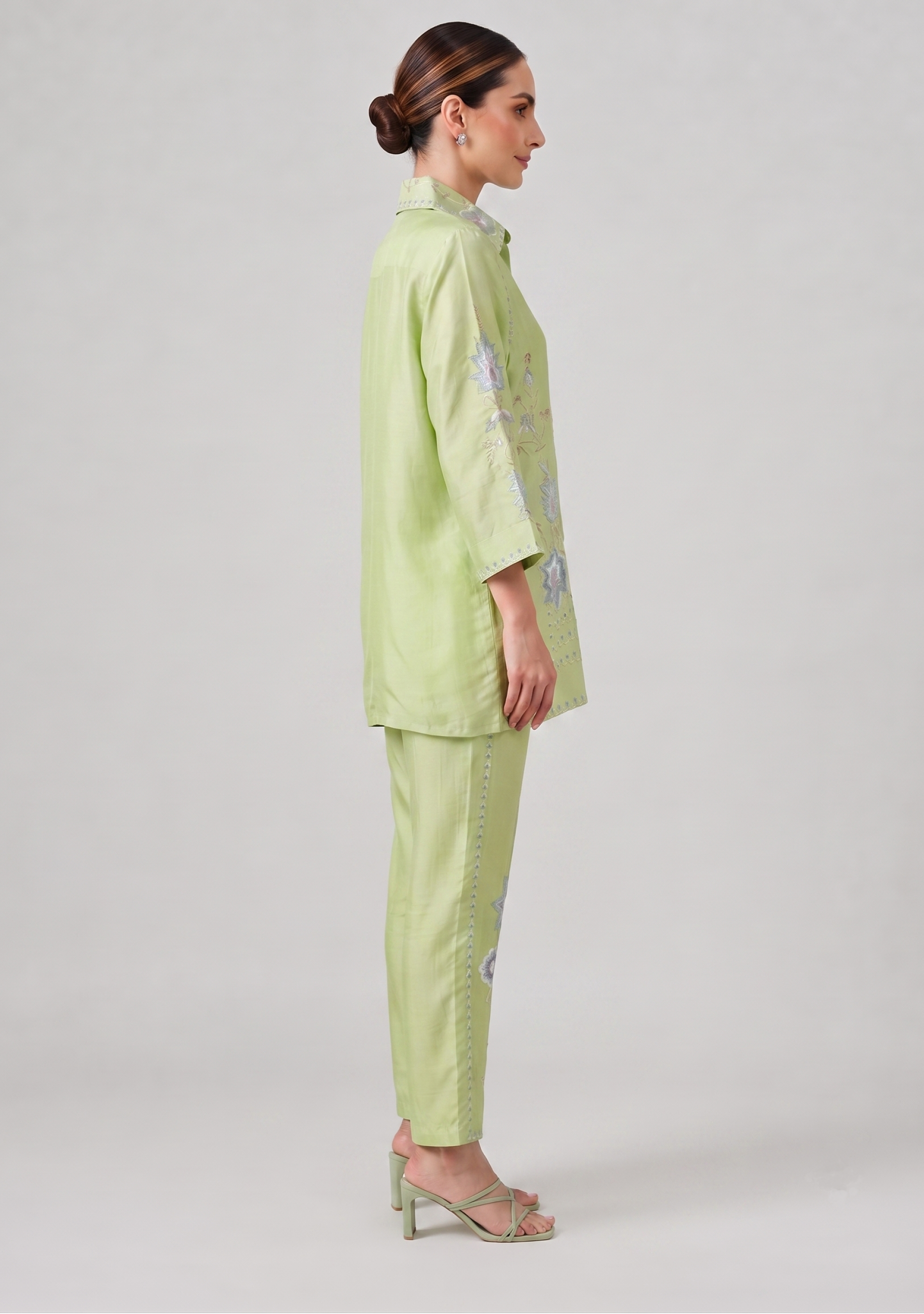 Pastel Mint Green Art Silk Handcrafted Co-ord Set