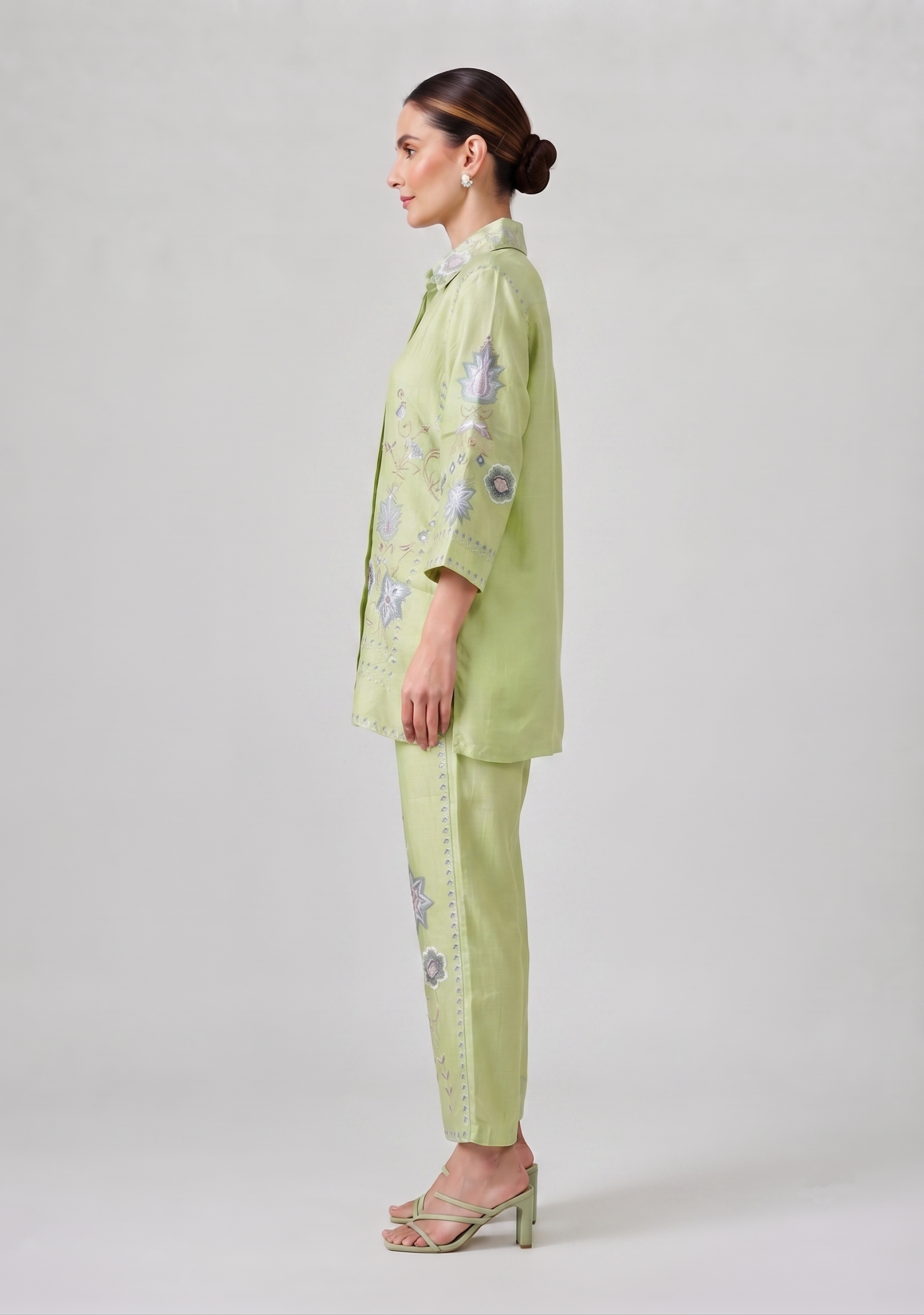 Pastel Mint Green Art Silk Handcrafted Co-ord Set