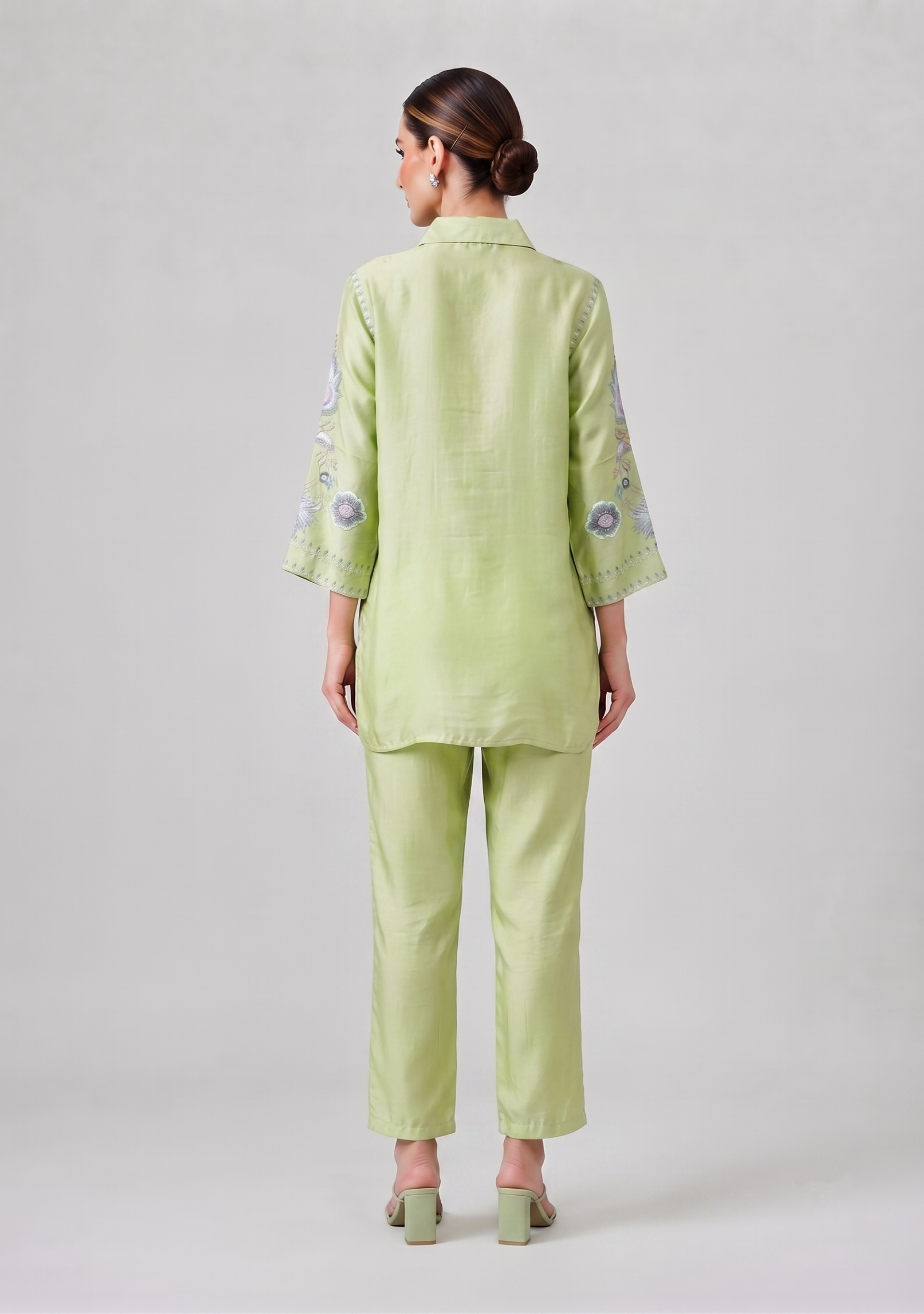 Pastel Mint Green Art Silk Handcrafted Co-ord Set