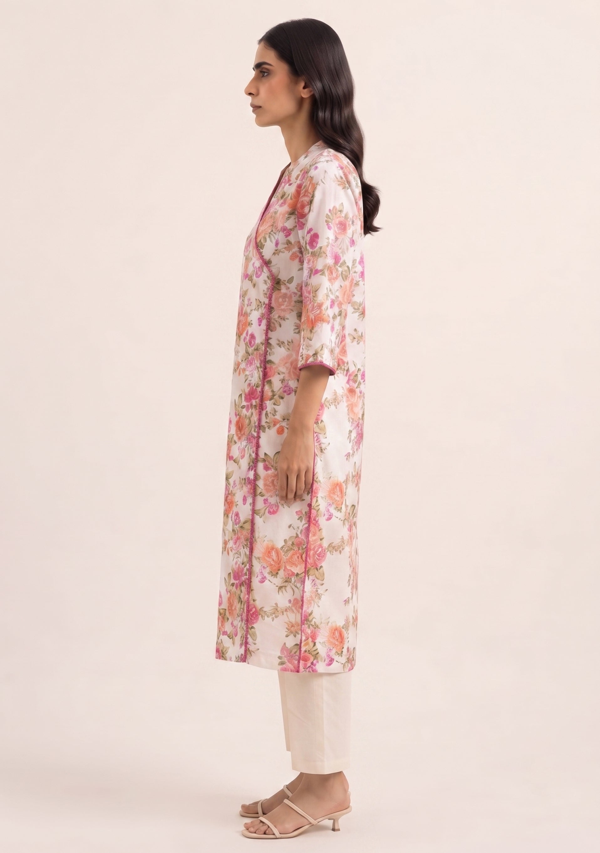 Peach Printed Cotton Handcrafted 3pc Suit Set