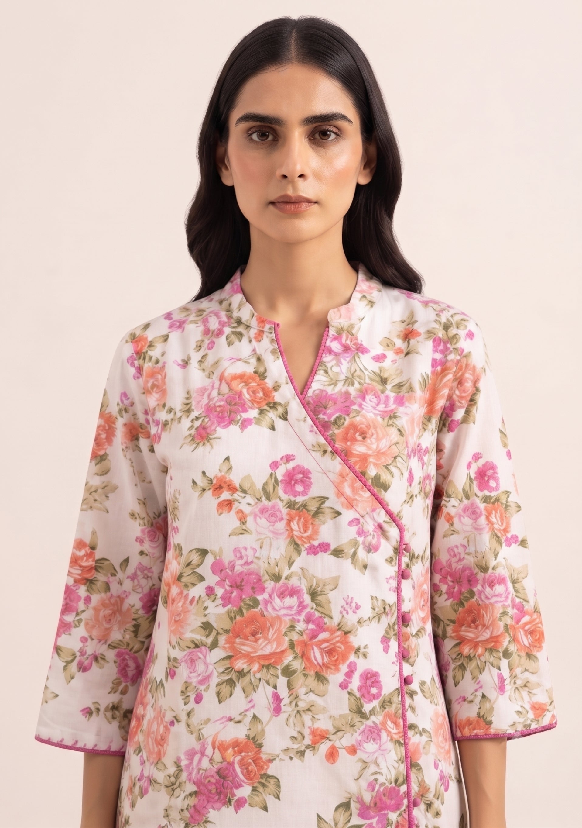 Peach Printed Cotton Handcrafted 3pc Suit Set