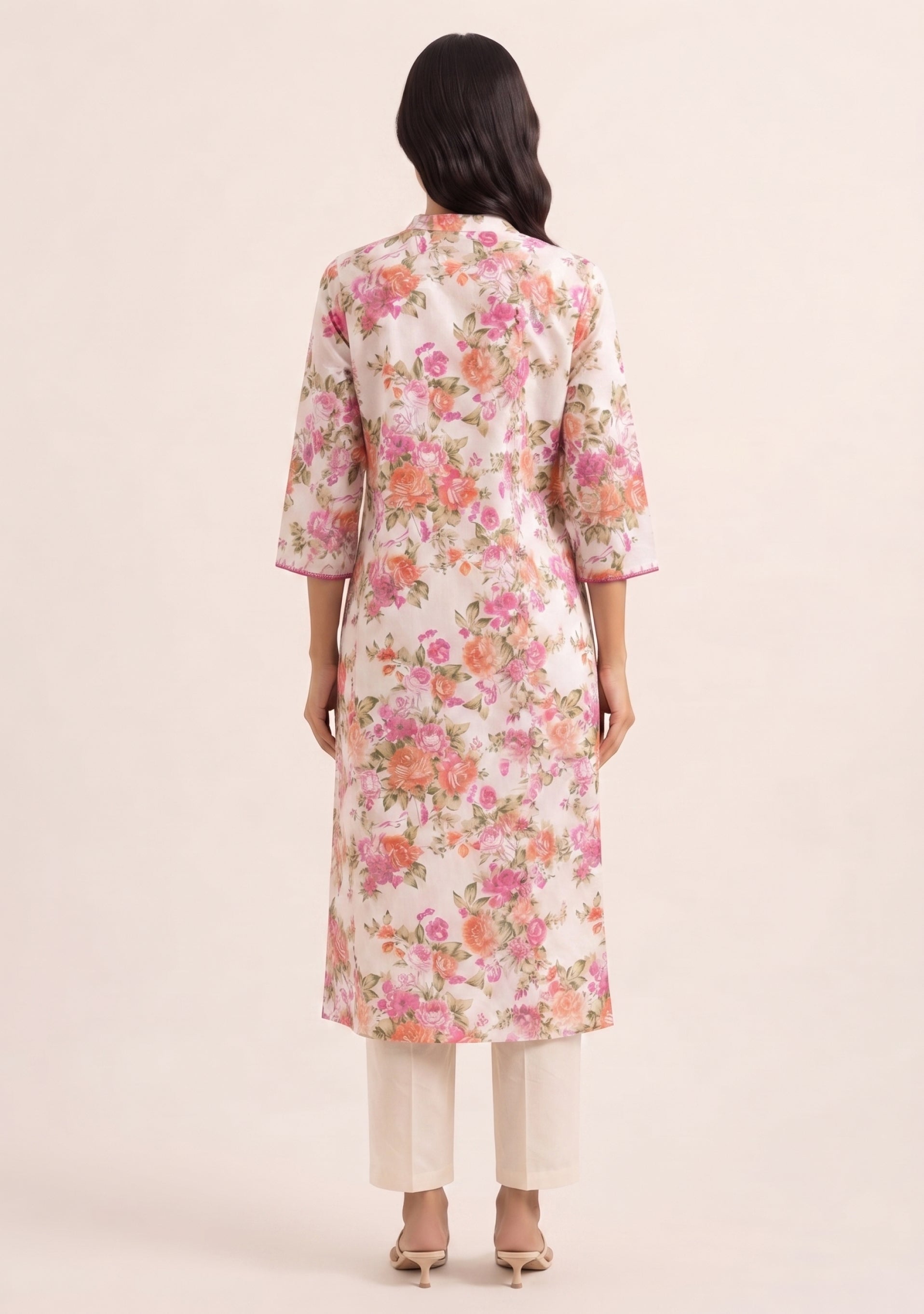 Peach Printed Cotton Handcrafted 3pc Suit Set