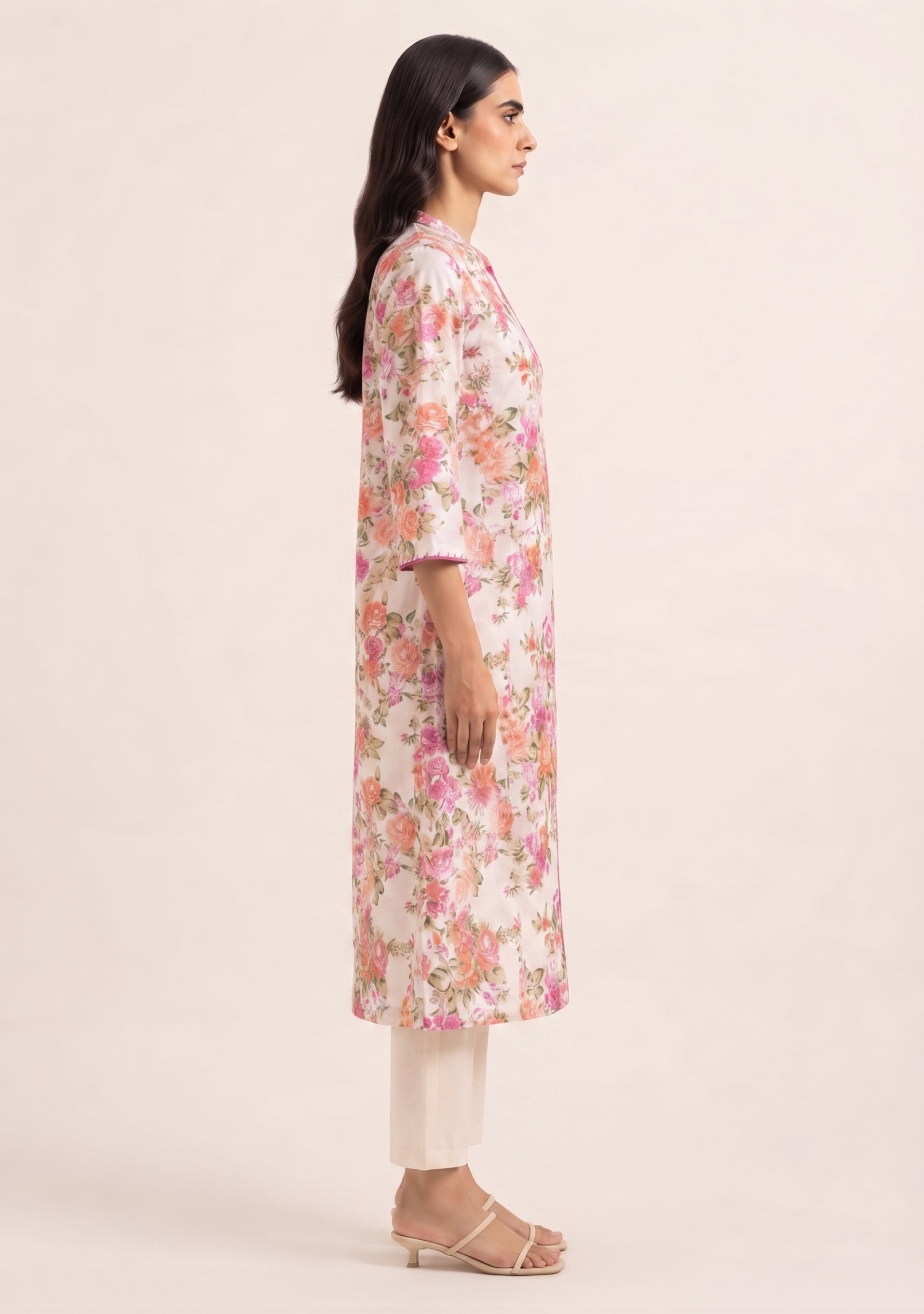 Peach Printed Cotton Handcrafted 3pc Suit Set
