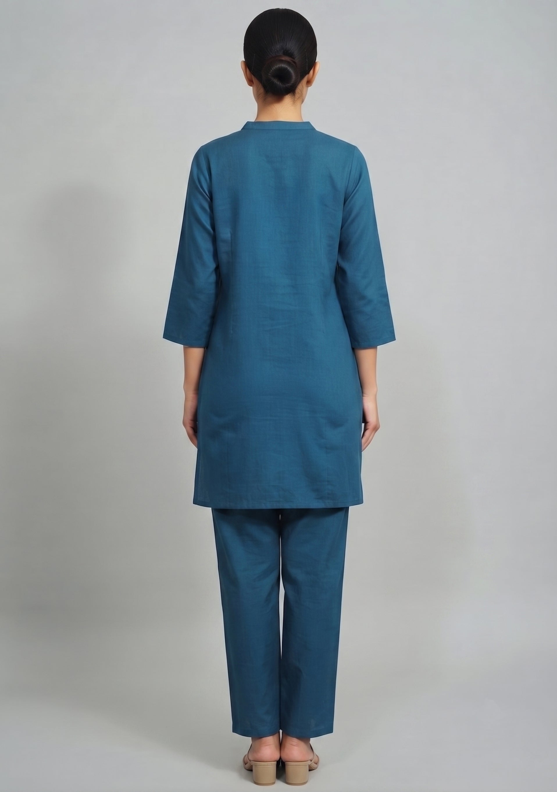 Petrol Blue Green Art Silk Handcrafted Co-ord Set