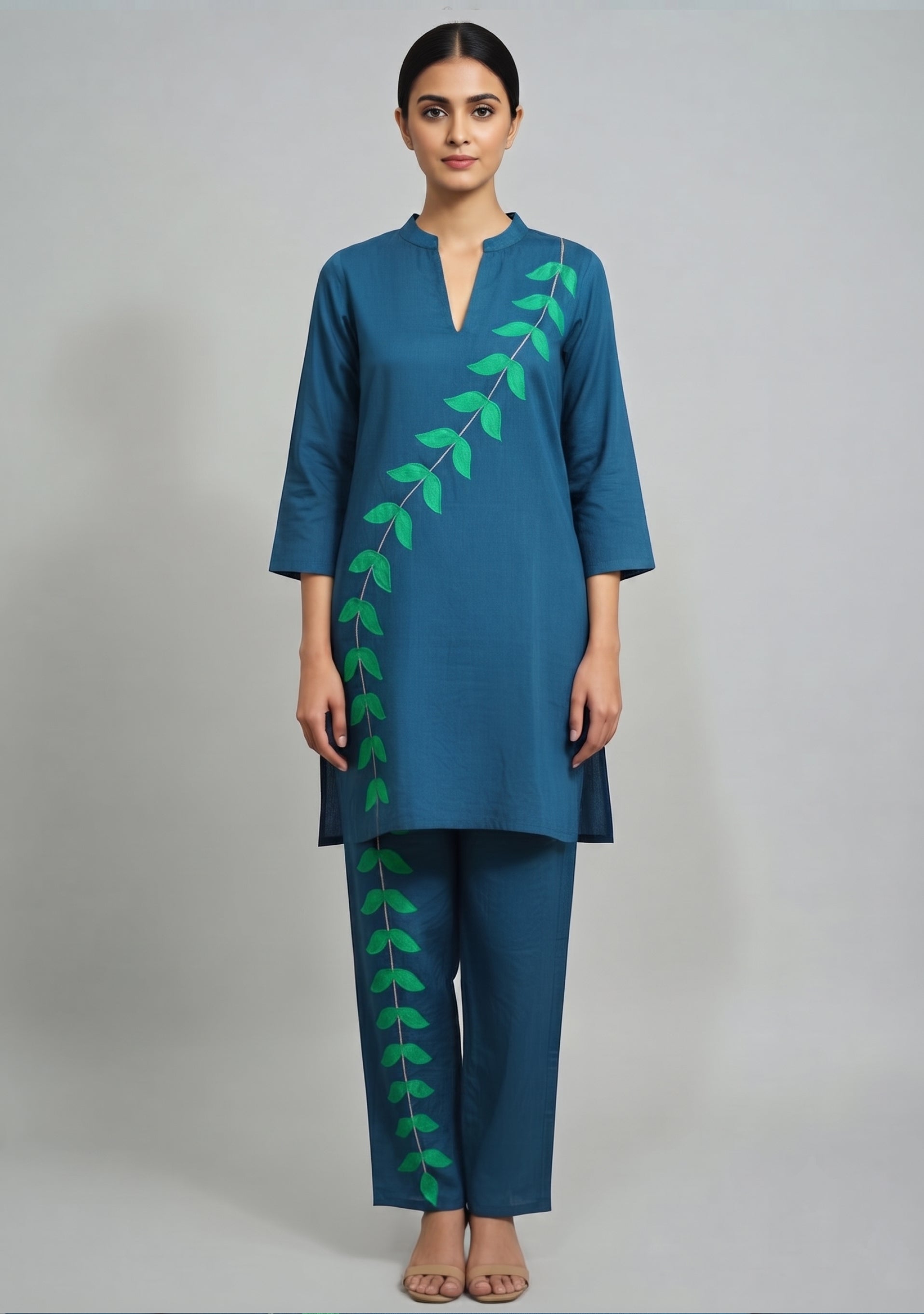 Petrol Blue Green Art Silk Handcrafted Co-ord Set