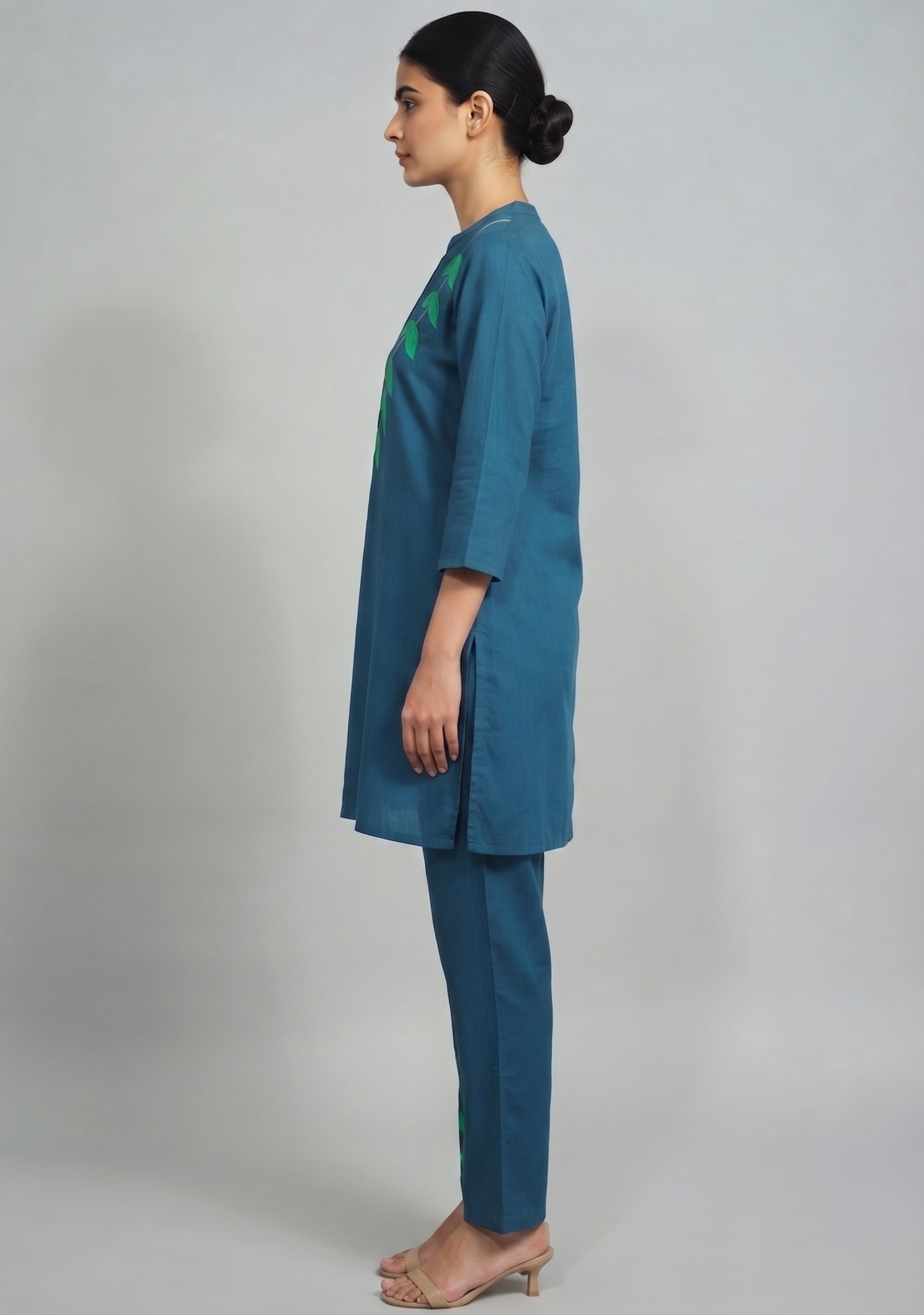 Petrol Blue Green Art Silk Handcrafted Co-ord Set