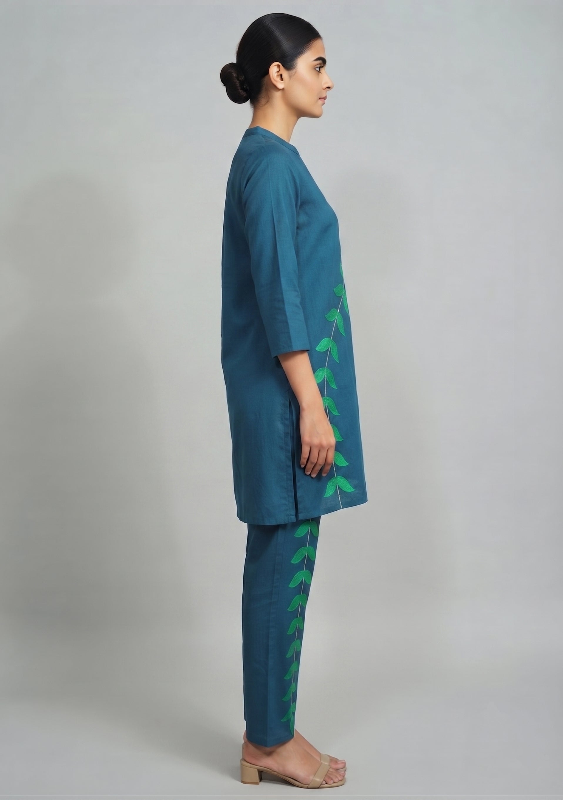 Petrol Blue Green Art Silk Handcrafted Co-ord Set