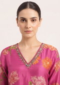 Pink Floral Printed Crepe Garara 3pc Suit Set