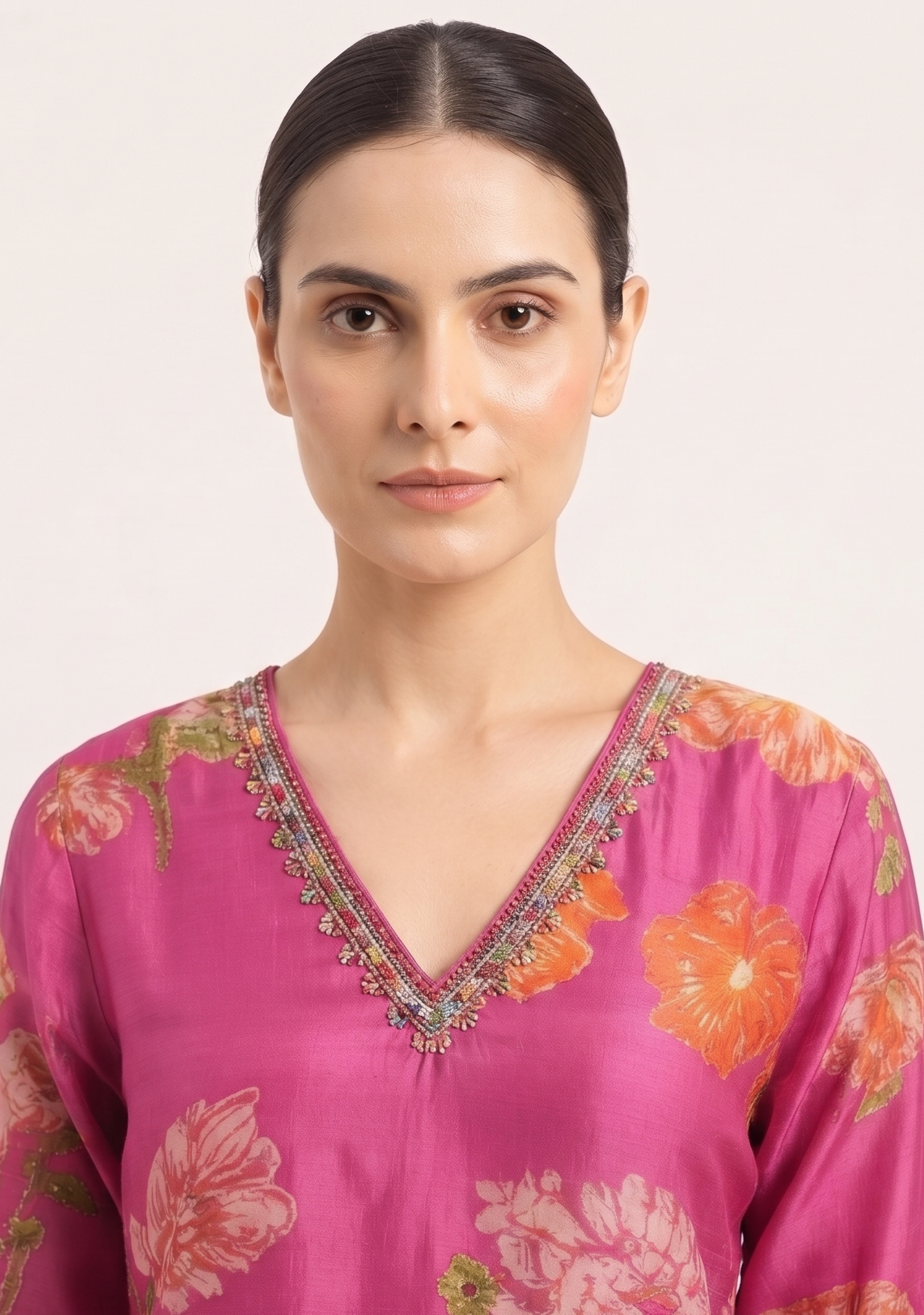 Pink Floral Printed Crepe Garara 3pc Suit Set