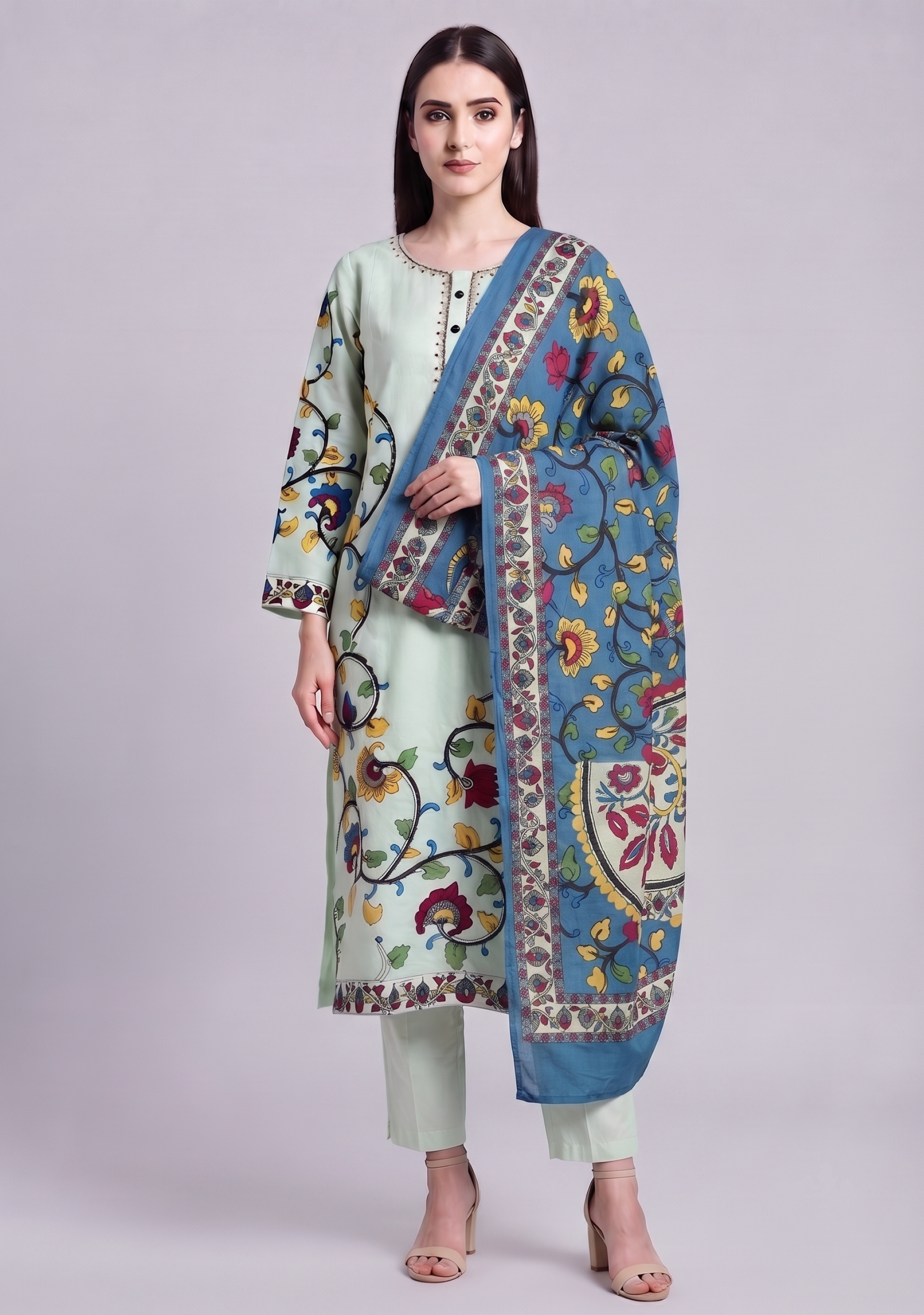 Pista Green Navy Handcrafted 3pc suit set