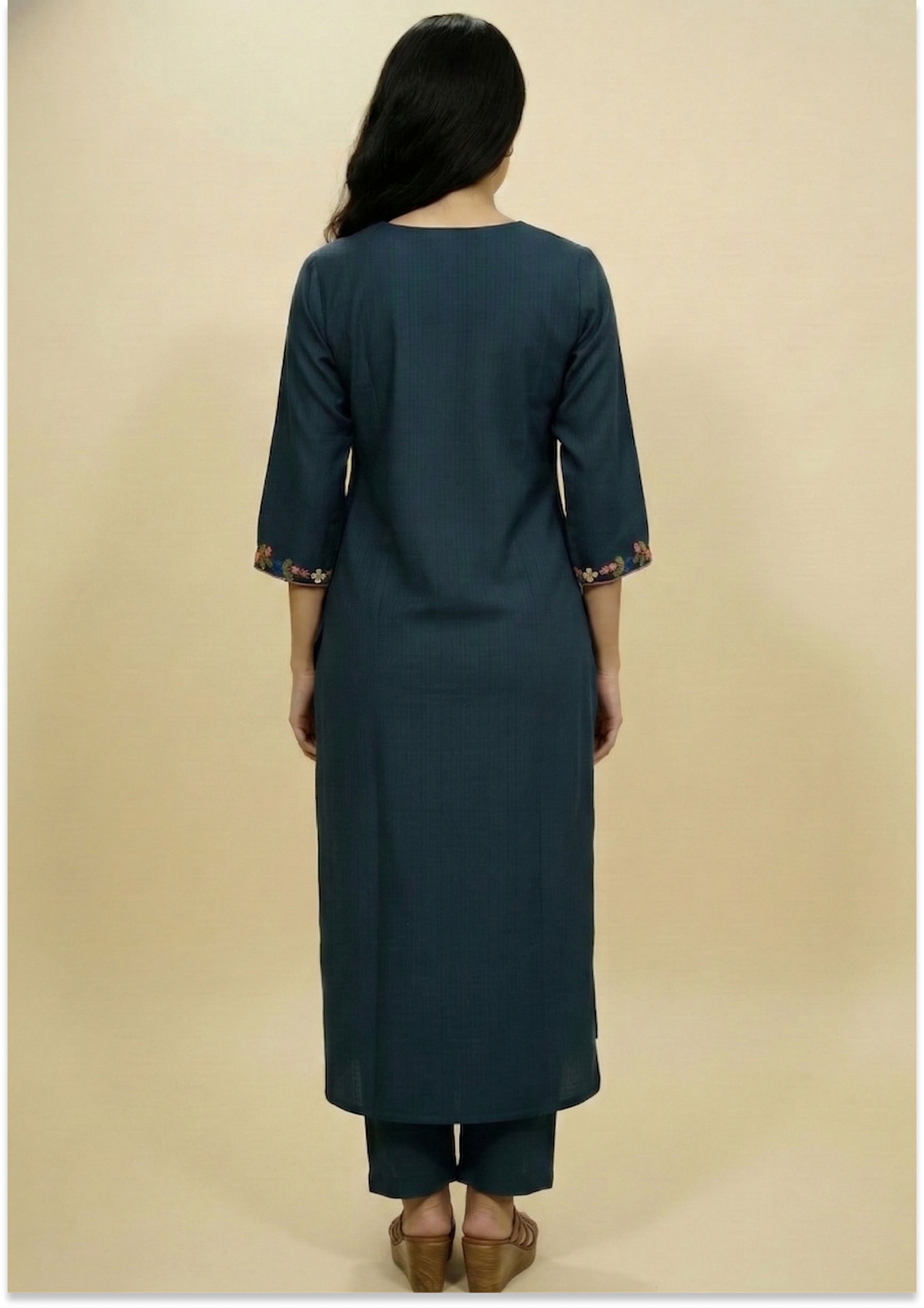 Dark Bottle Green Art Silk handcrafted 3pc suit set