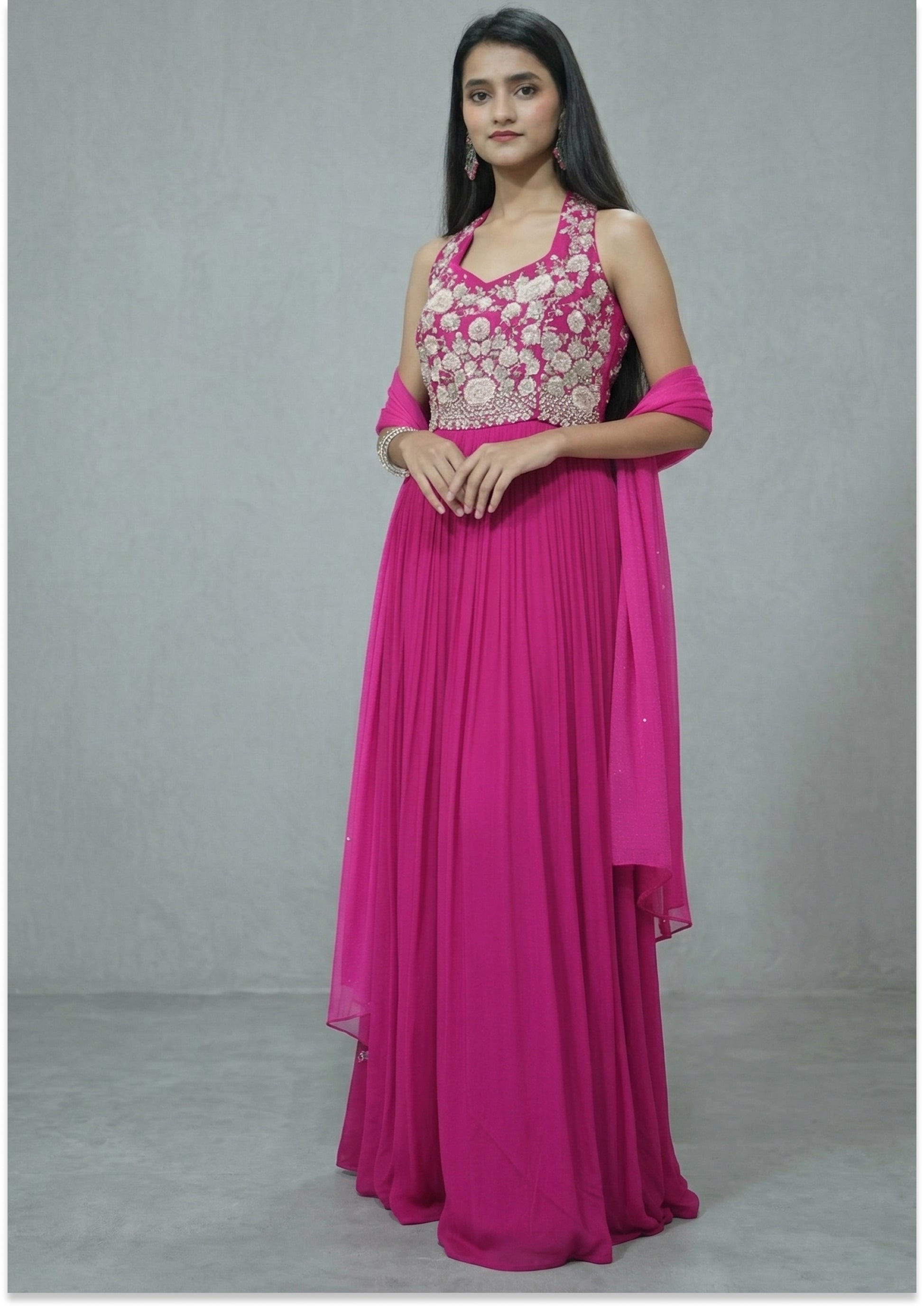 Magenta Halter Handcrafted Evening Gown
