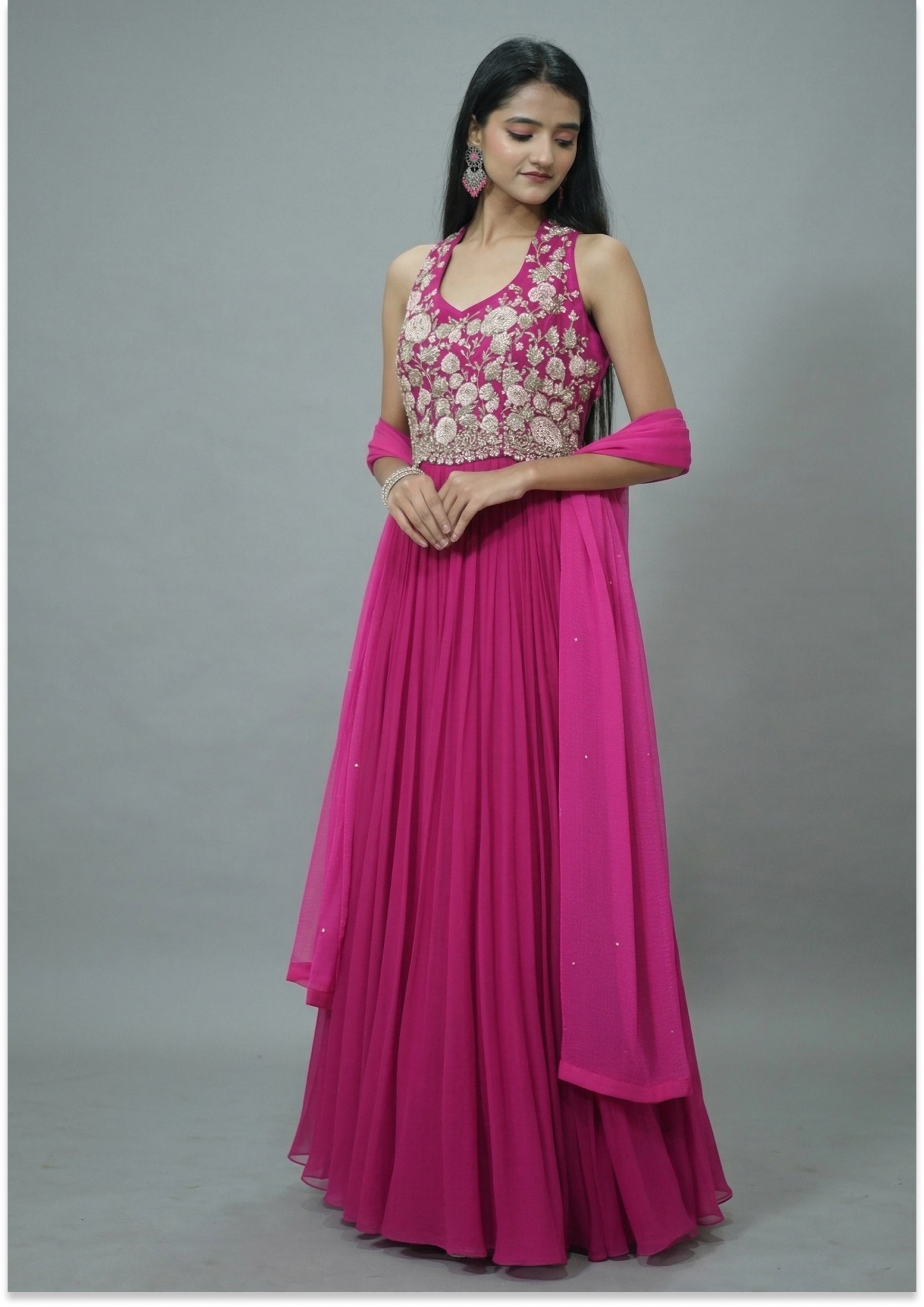 Magenta Halter Handcrafted Evening Gown