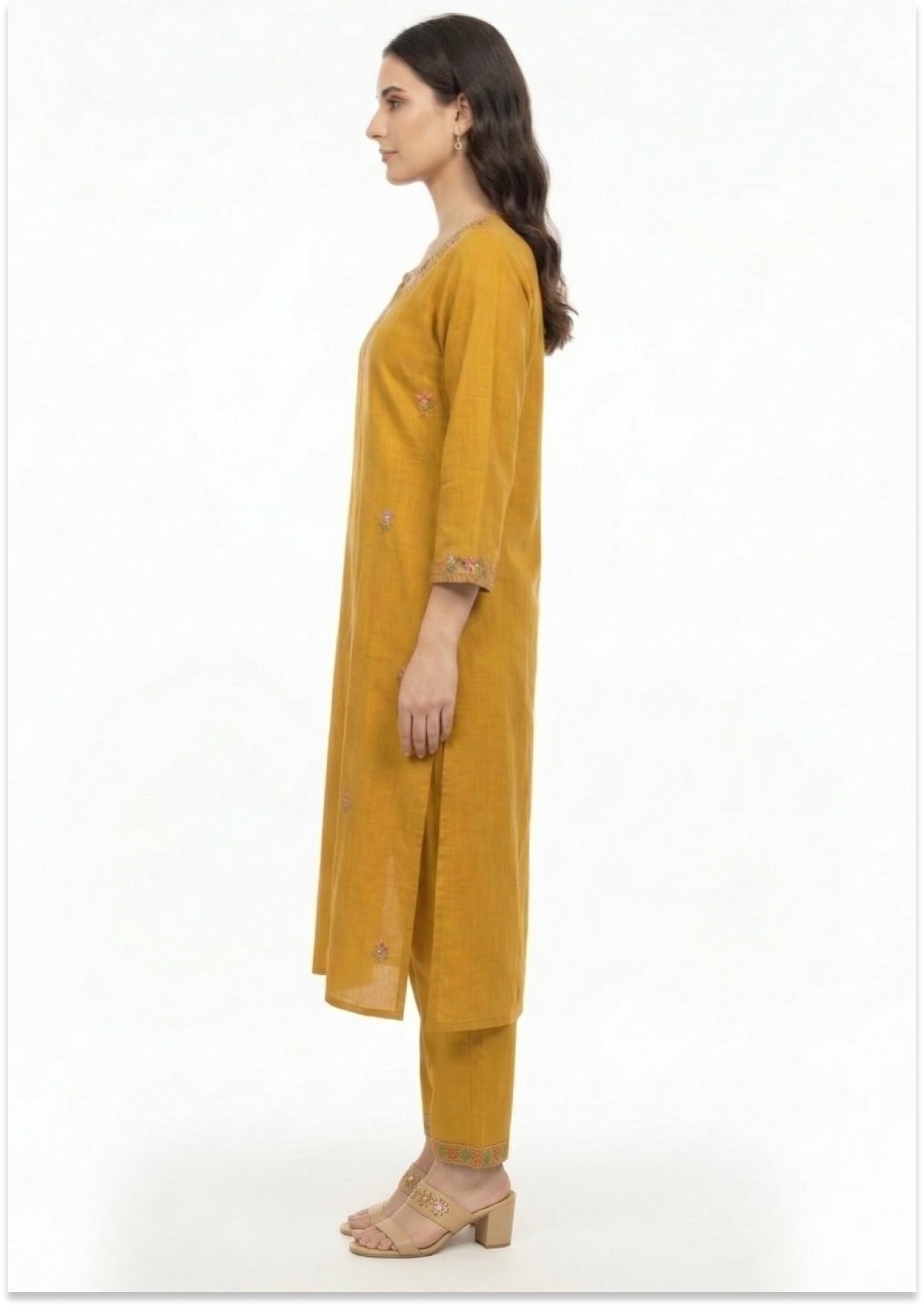 Mustard Yellow Art Silk Handcrafted Suit Set